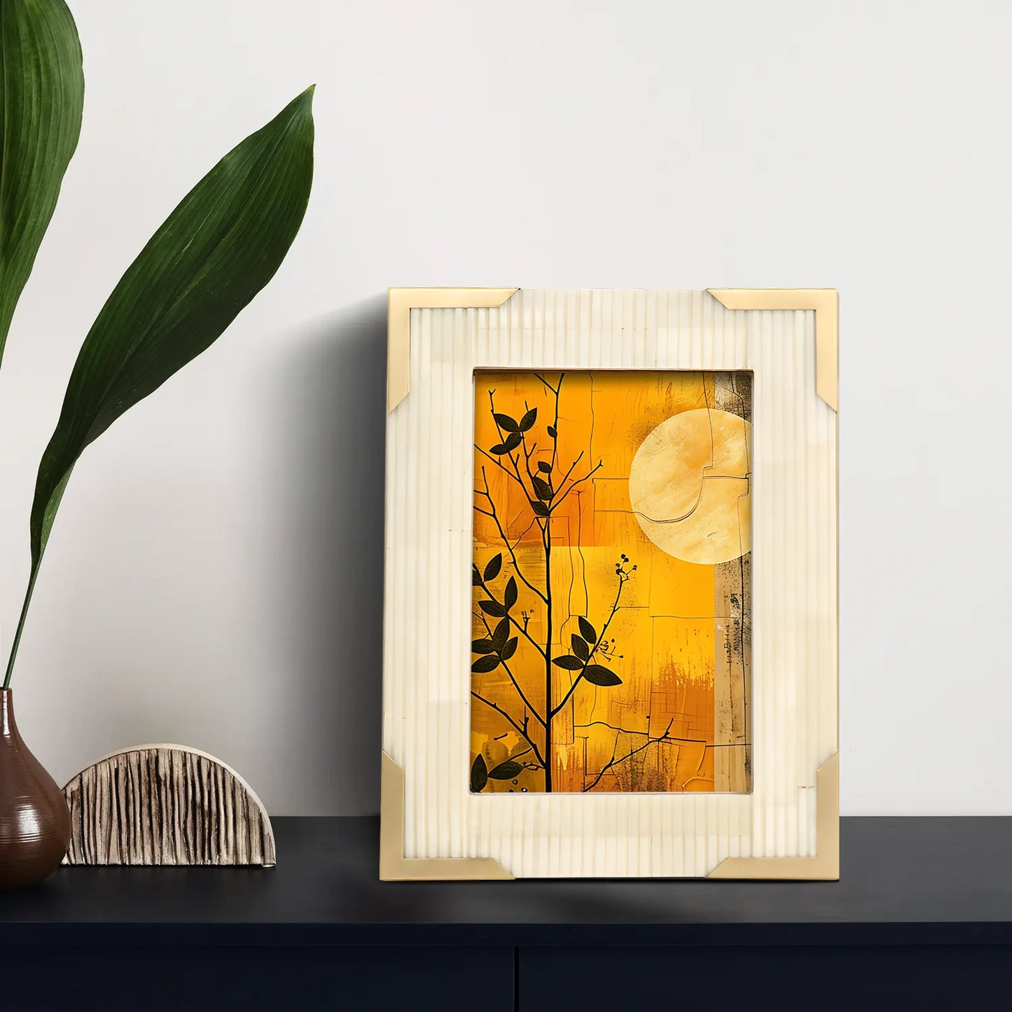 Bone Inlay & Brass Delux Carta Picture Frames, White 4x6