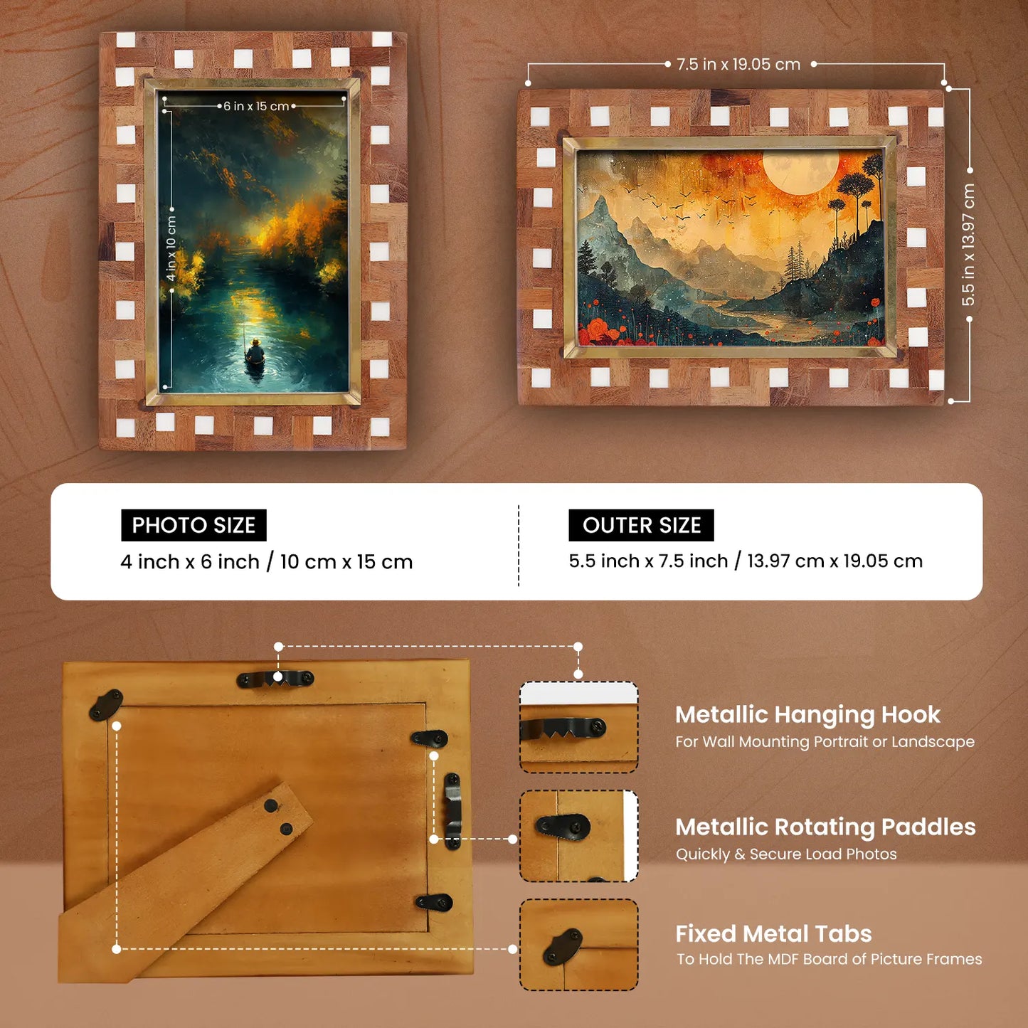 Picture Frames Halo Parquet Pattern Wood & Resin Inlay Collection in 4x6