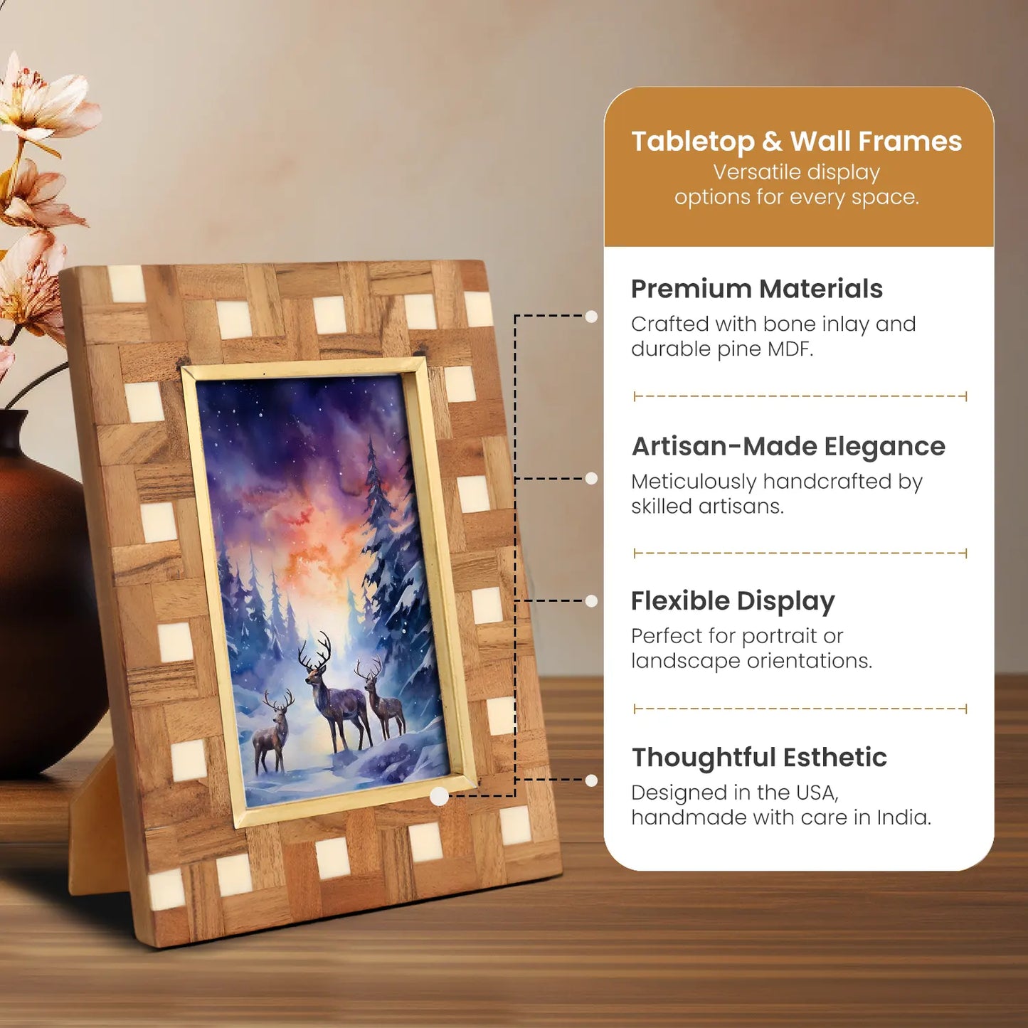 Picture Frames Halo Parquet Pattern Wood & Resin Inlay Collection in 4x6