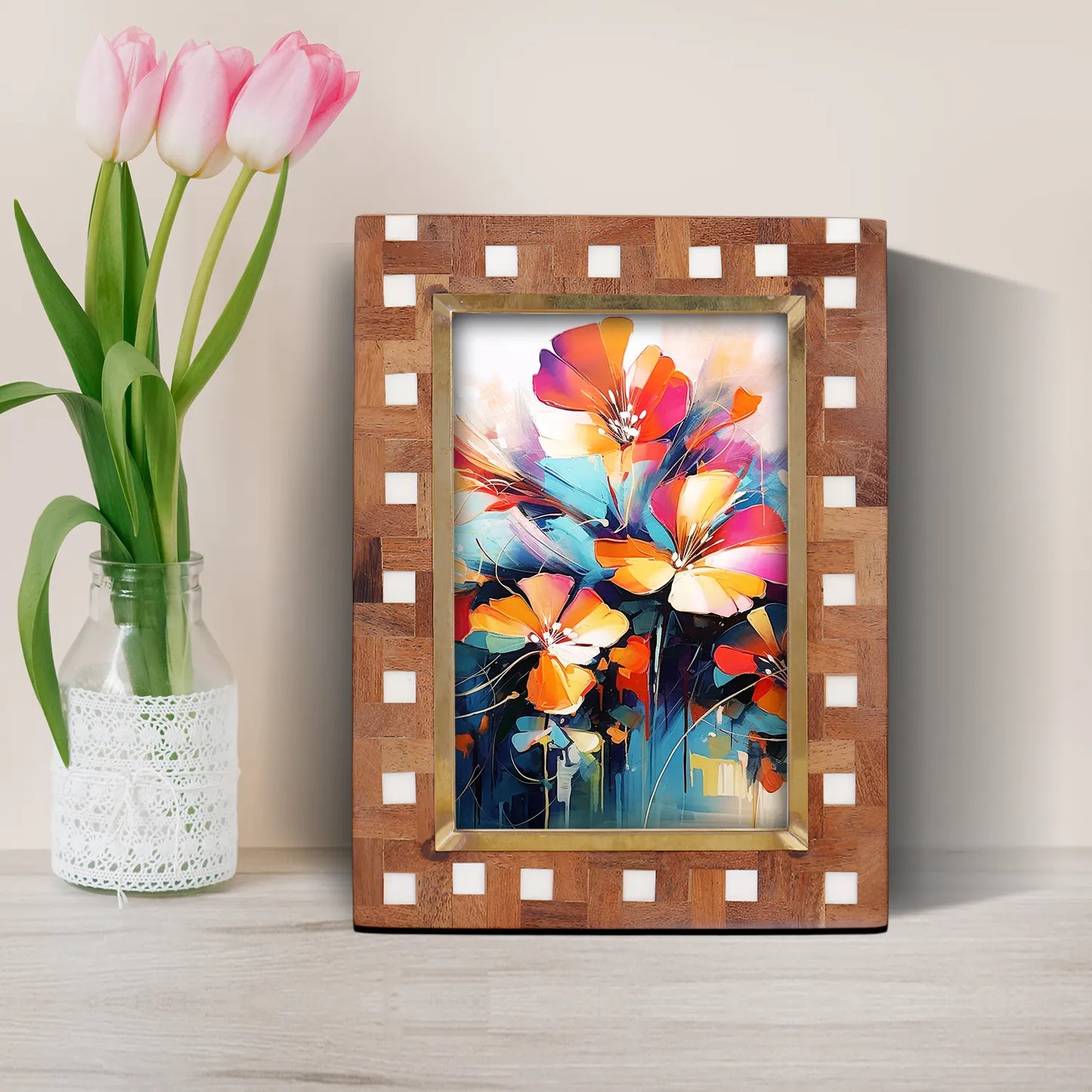 Picture Frames Halo Parquet Pattern Wood & Resin Inlay Collection in 4x6