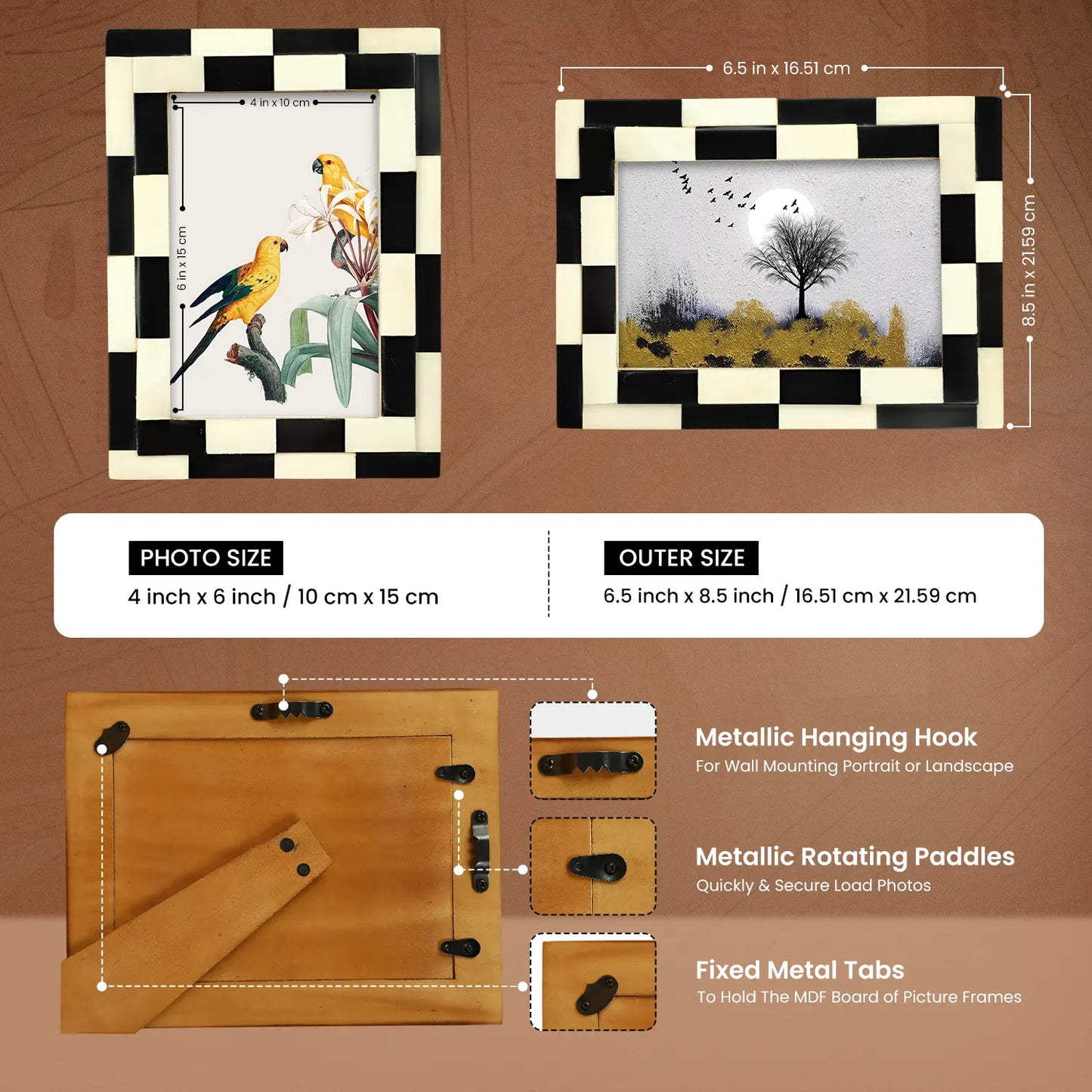 Picture Frames Silhouette Shuffled Pattern Bone Inlay Collection in 2 Sizes