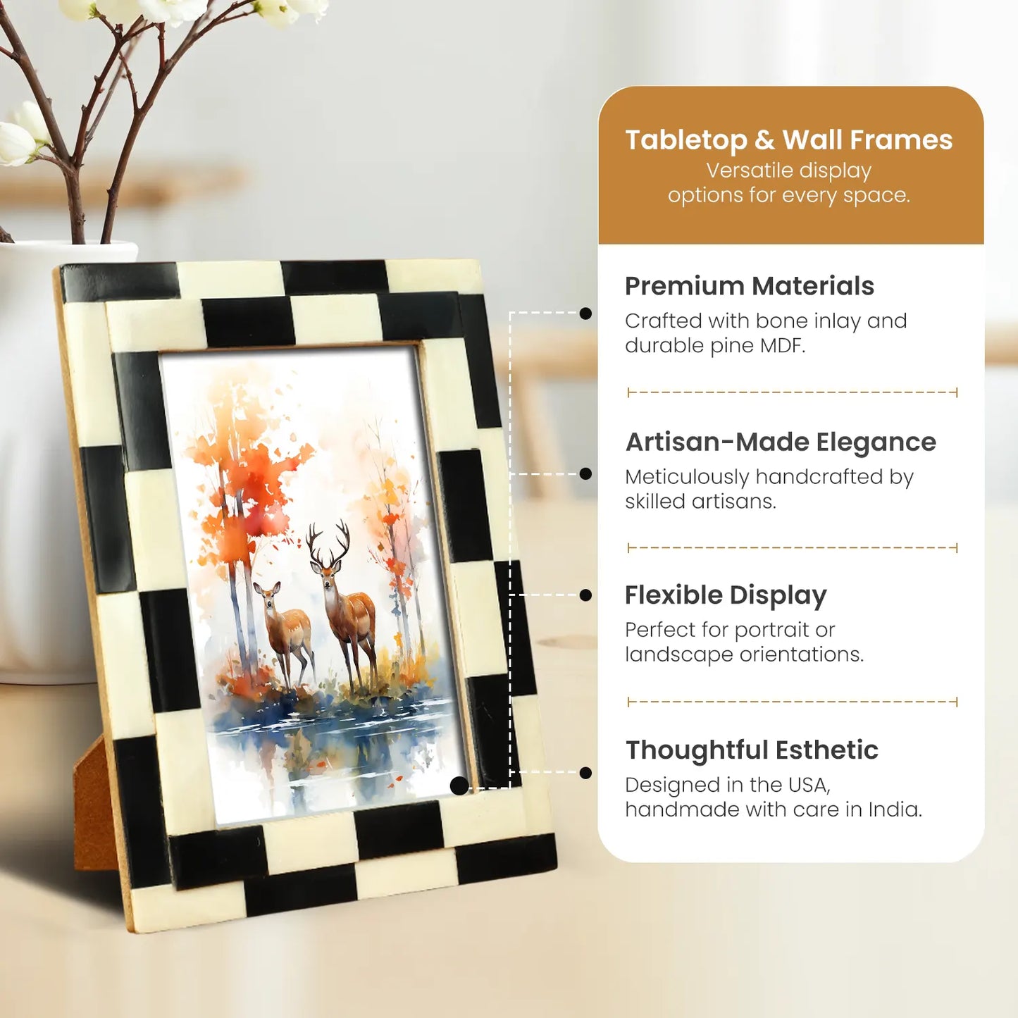 Picture Frames Silhouette Shuffled Pattern Bone Inlay Collection in 2 Sizes