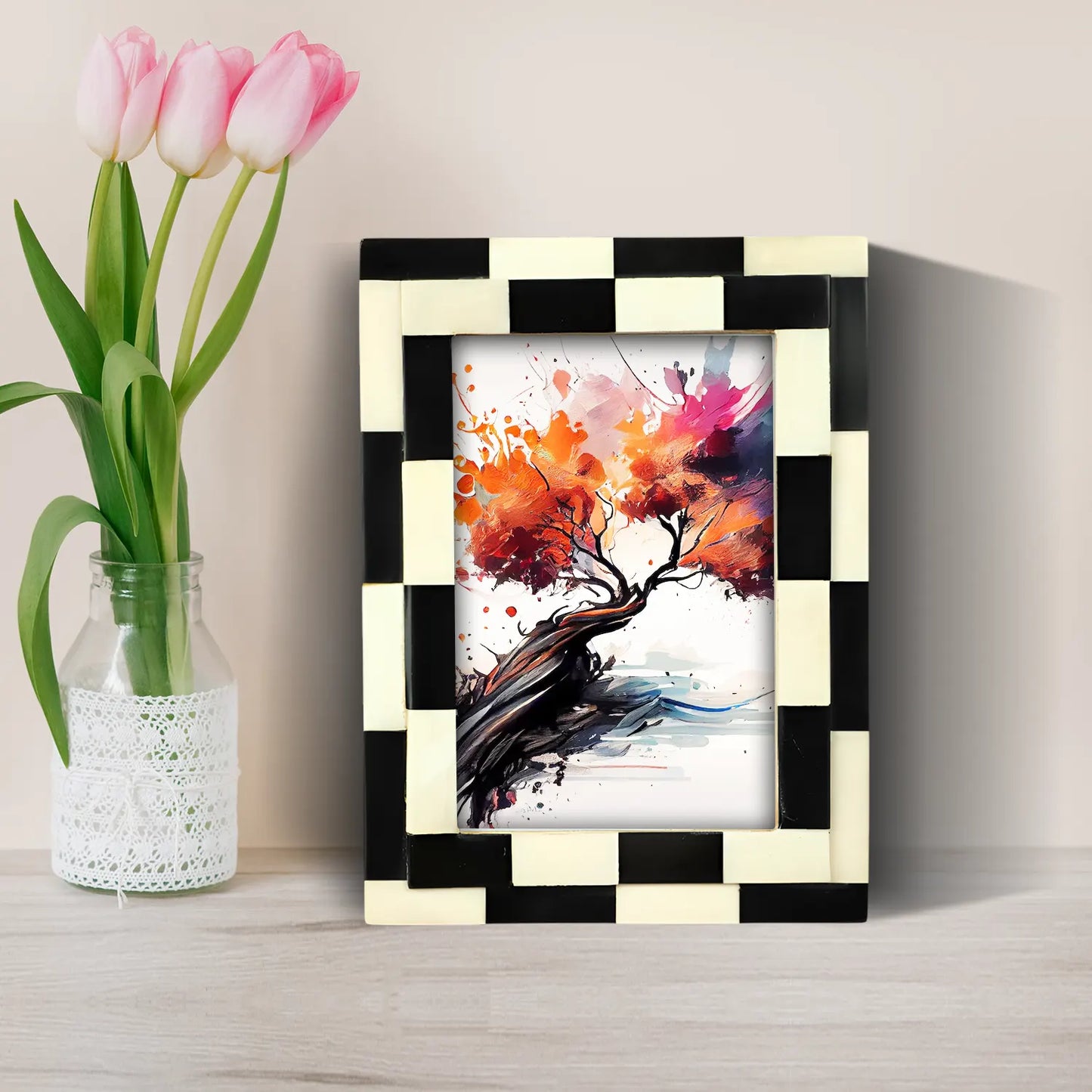 Picture Frames Silhouette Shuffled Pattern Bone Inlay Collection in 2 Sizes