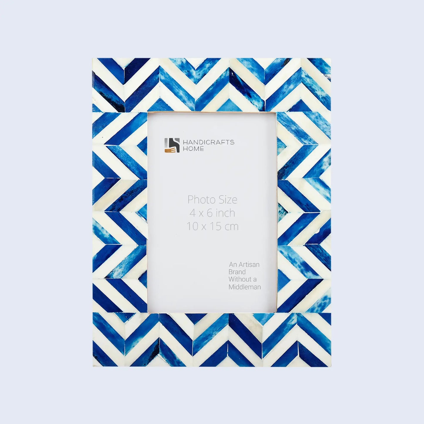 Picture Frames Herringbone Pattern Bone Inlay Collection in 2 Sizes, Blue