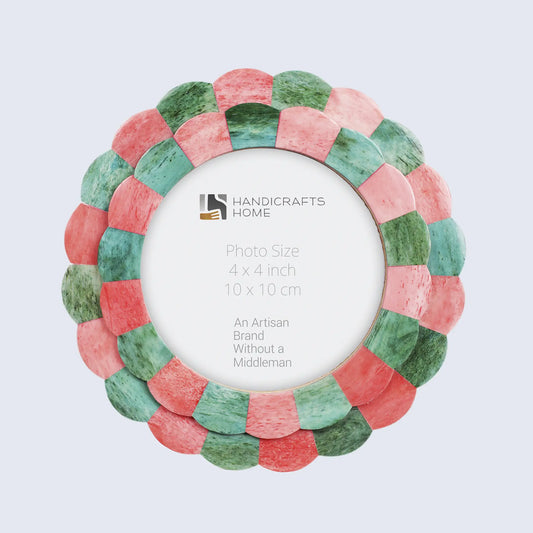Picture Frames Scalloped Pattern Bone Inlay Collection in 4 sizes, Green & Red