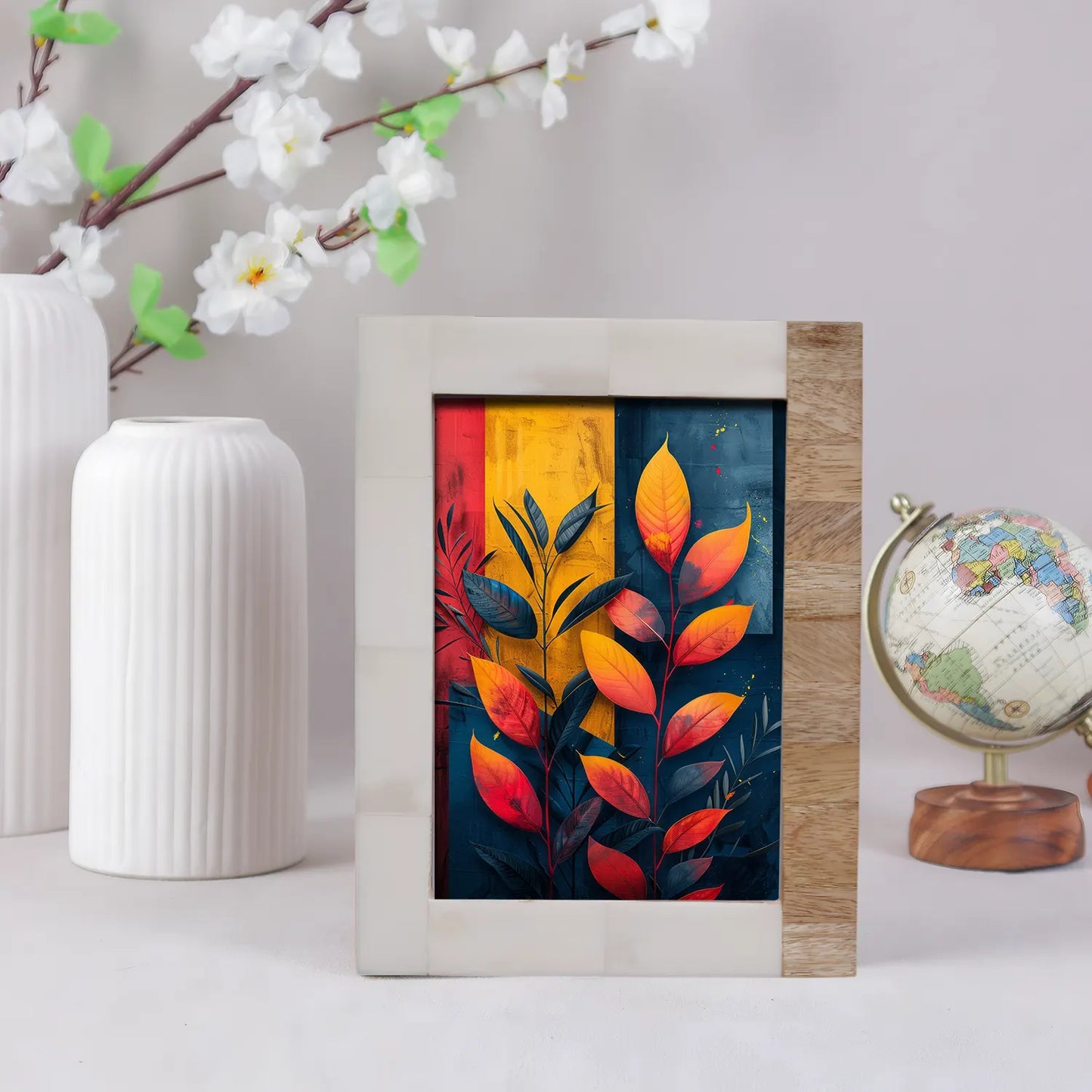 Plain White & Brown Bone Inlay Picture Frame - 4x6 & 5x7