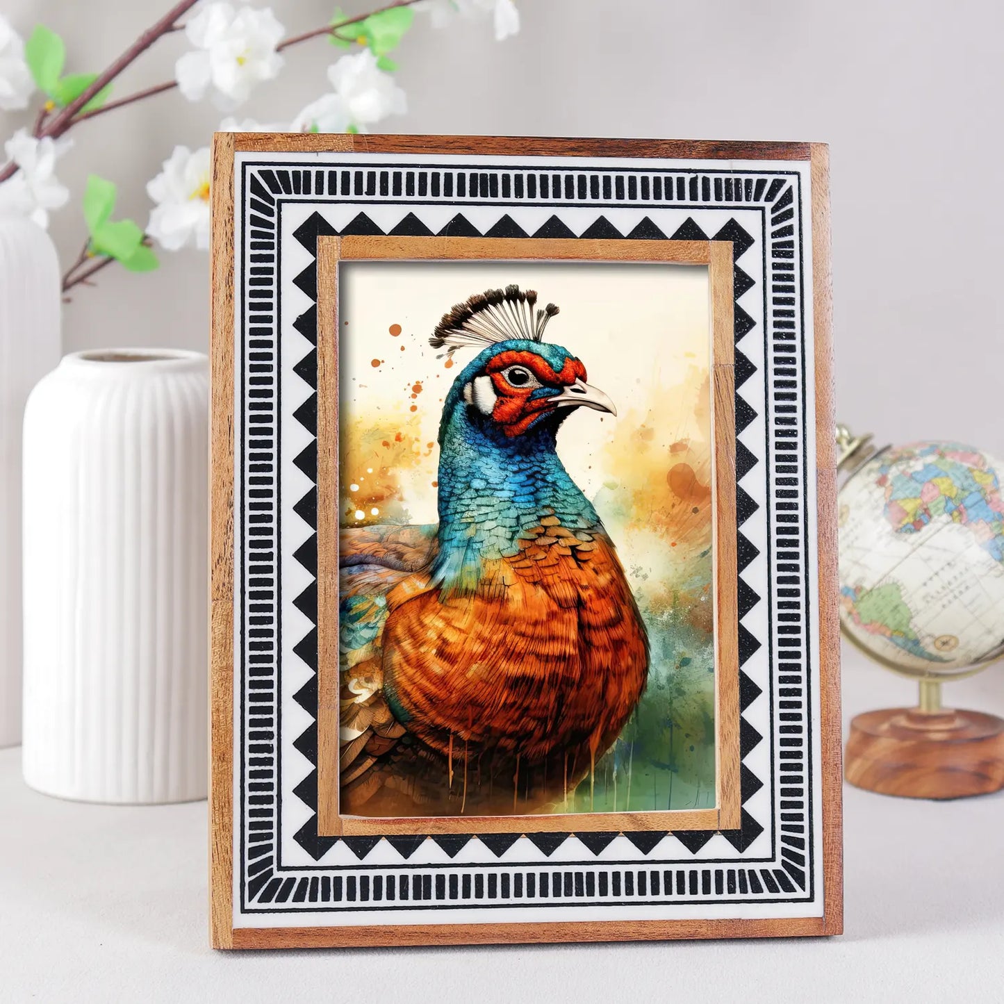 Wood Resin Inlay Handmade Black & White Geometric Picture Frame - 4x6, 5x7