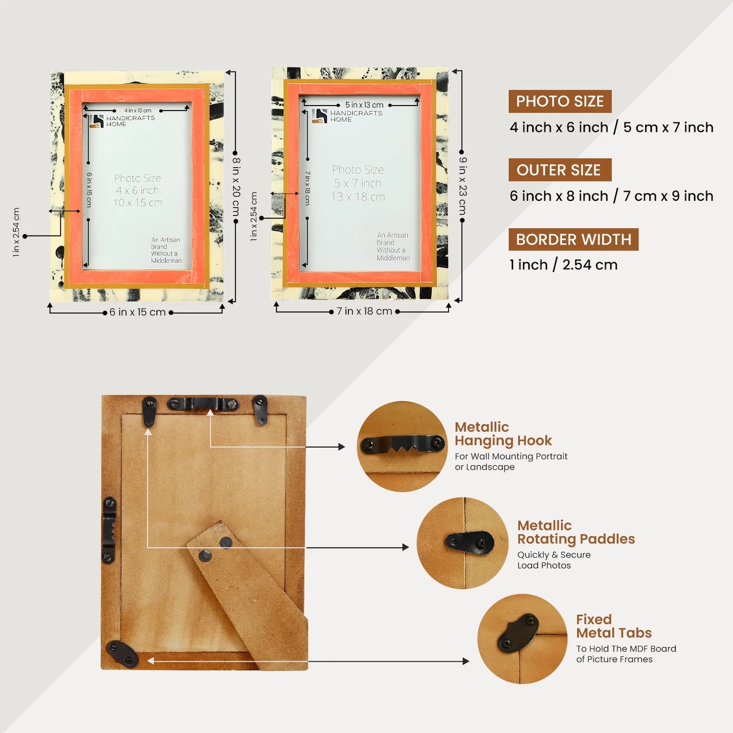 Picture Frames Abstract Ink Art Collection Resin Inlay - Peach, 4x6 & 5x7