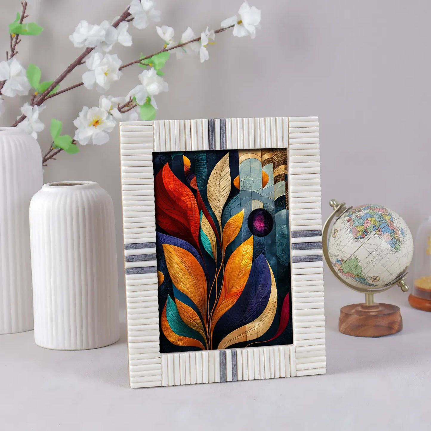 Grey & White Bone Inlay Picture Frame - 4x6 & 5x7