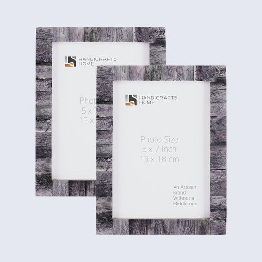 Picture Frames Classic Pattern Bone Inlay Collection in 3 Sizes, Pack of 2 - Grey