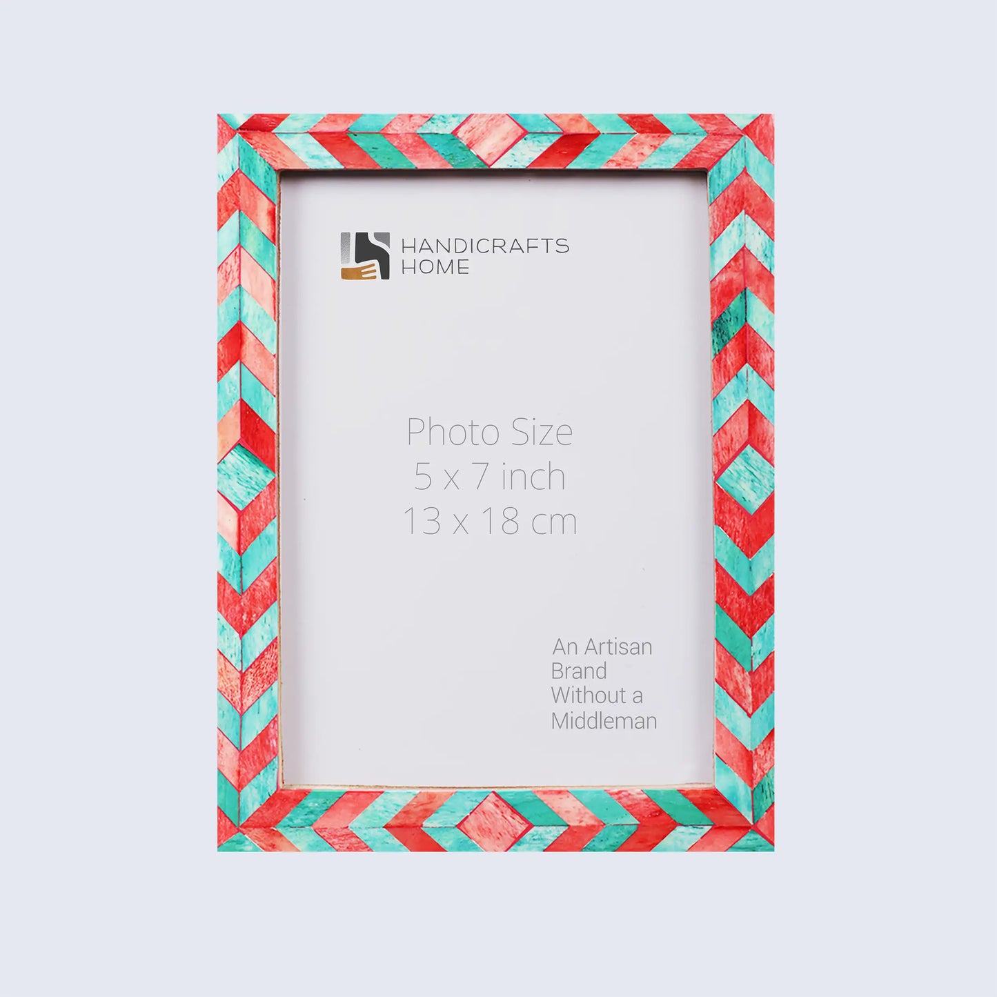 Picture Frames Mosaic Chevron Pattern Bone Inlay Collection in 3 sizes, Green & Red