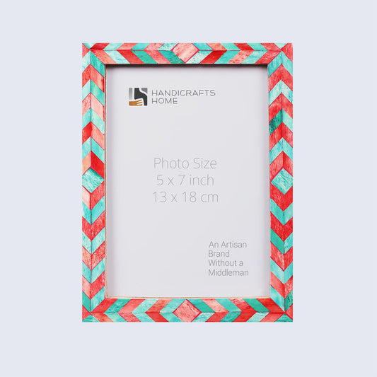Picture Frames Mosaic Chevron Pattern Bone Inlay Collection in 3 sizes, Green & Red