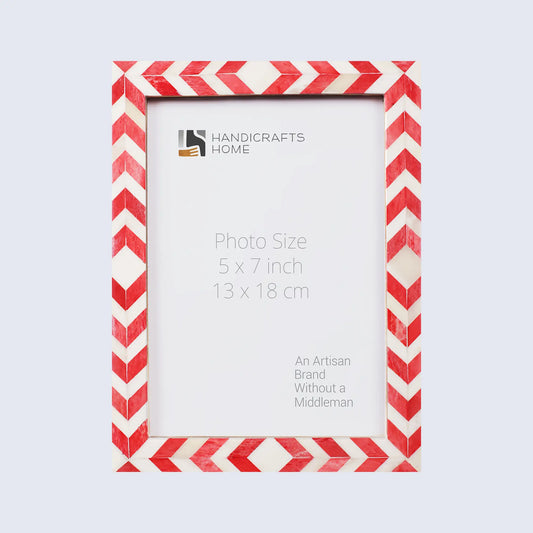 Picture Frames Mosaic Chevron Pattern Bone Inlay Collection in 3 sizes, Red