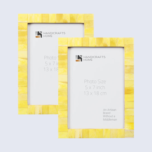 Picture Frames Classic Pattern Bone Inlay Collection in 3 Sizes, Pack of 2 - Yellow