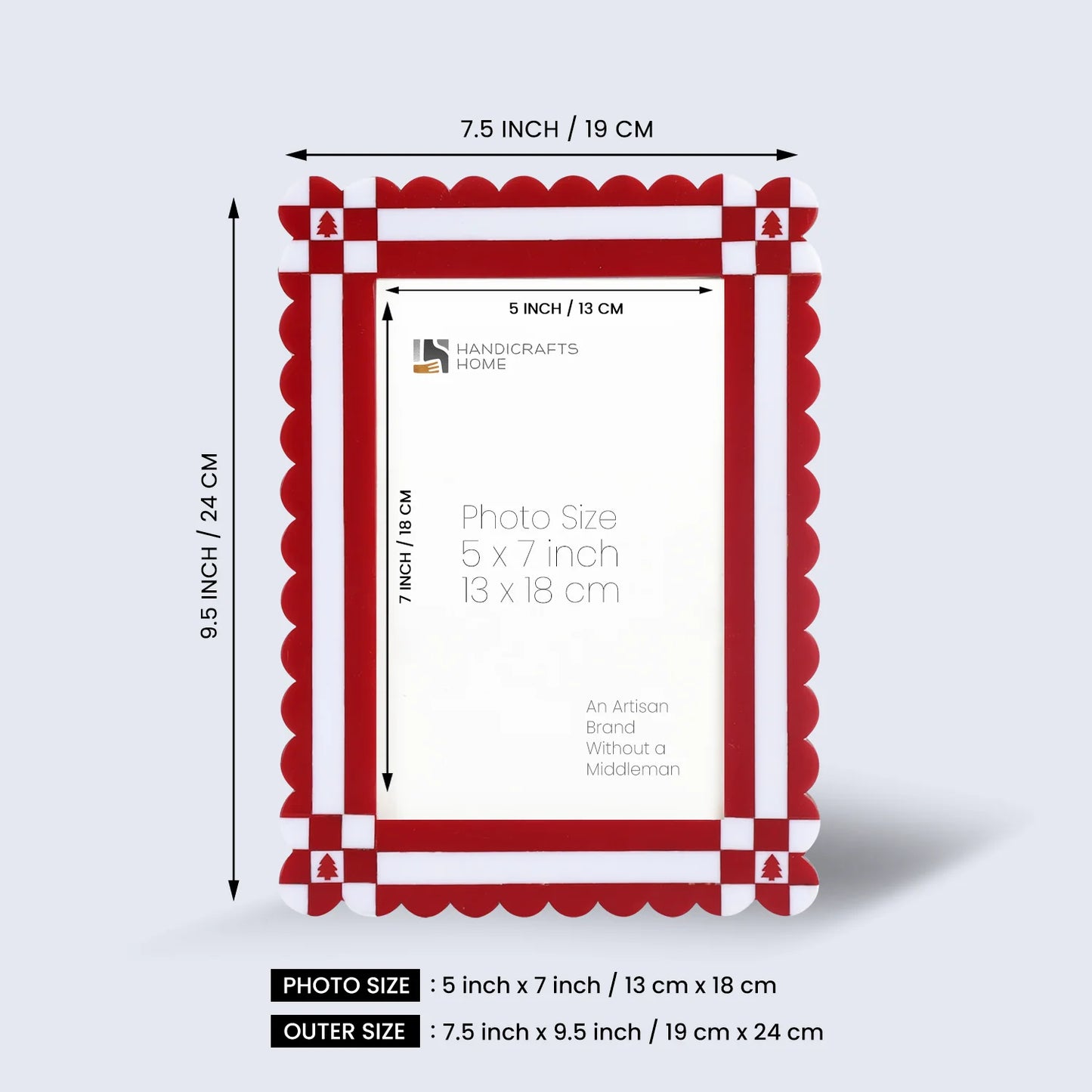 Chalet Collection Resin Inlay Picture frame for Holiday Decor & Gifting - Red , 4x6 and 5x7