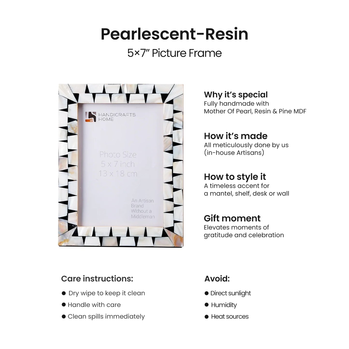 Picture Frames Pearlescent Flash Collection Mother of Pearl Resin White 3 Sizes