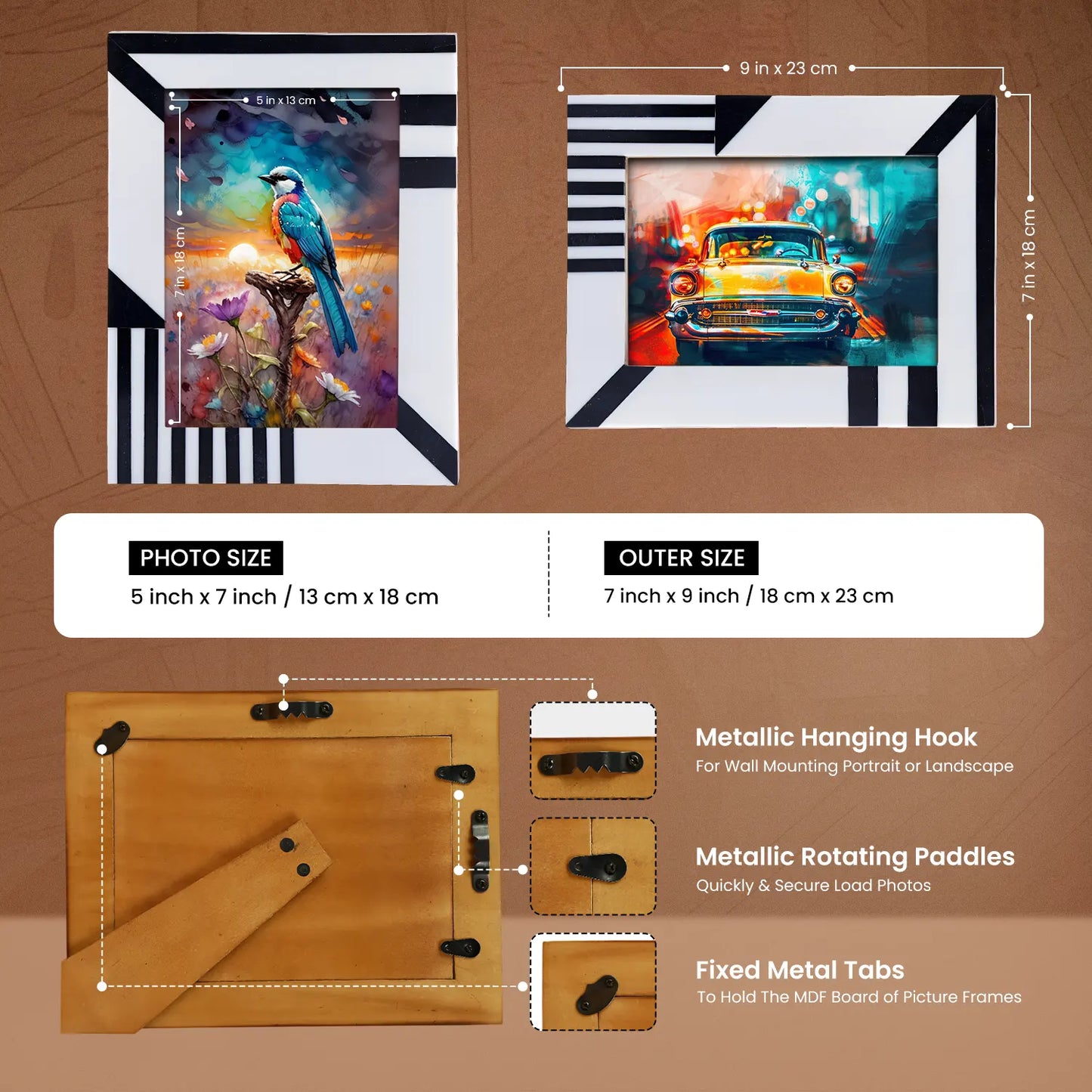 Picture Frames Silhouette Shaped Pattern Bone Inlay Collection in 2 Sizes