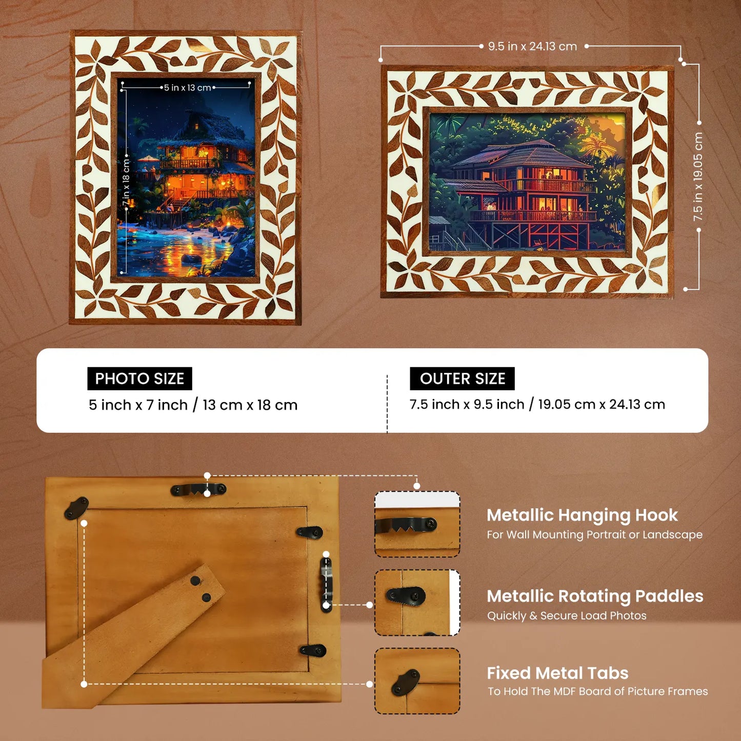 Picture Frames Alhambra Cama Pattern Resin Inlay Collection in 2 Sizes