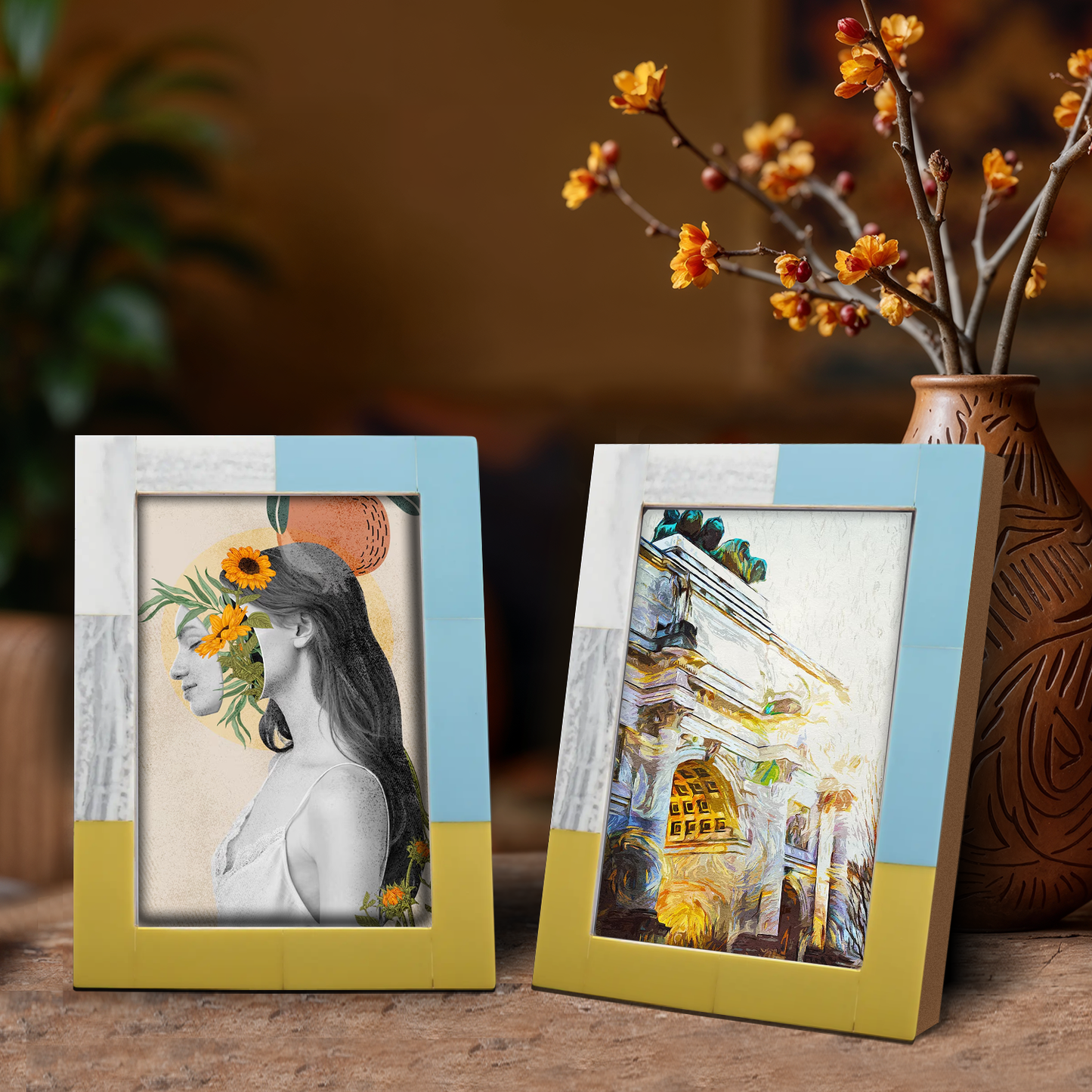 Picture Frames Mondrian Driftwood Pattern Resin Inlay Collection in 3 Sizes, Pack of 2