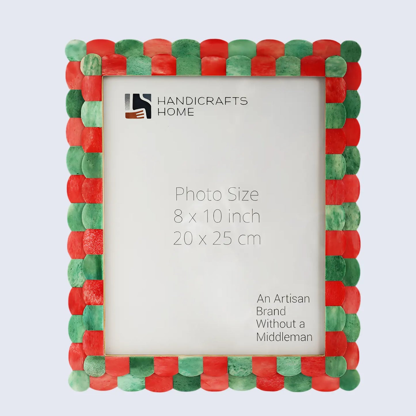 Picture Frames Scalloped Pattern Bone Inlay Collection in 4 sizes, Green & Red