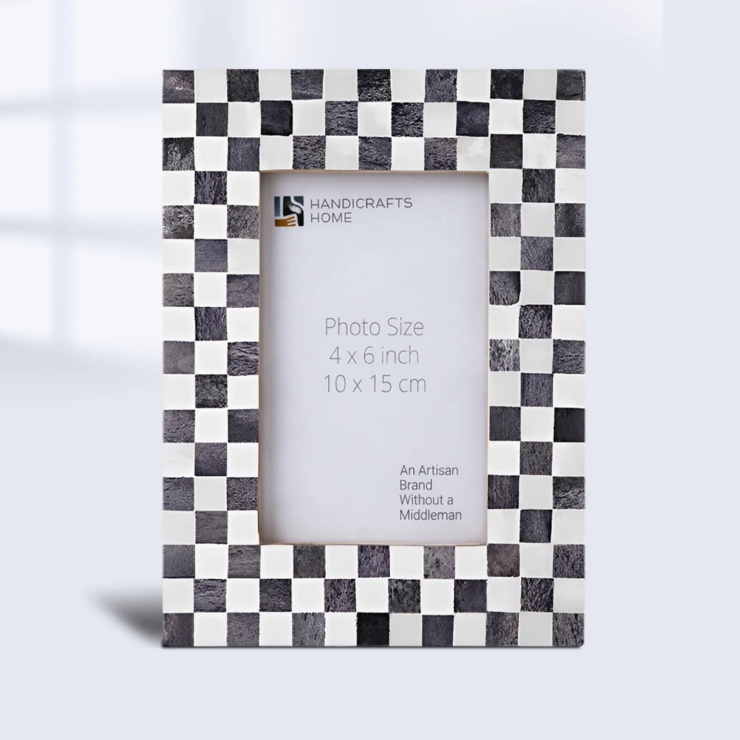 Picture Frame Checkered Pattern Bone Inlay, Grey - White, 4" x 6" & 5" x 7"