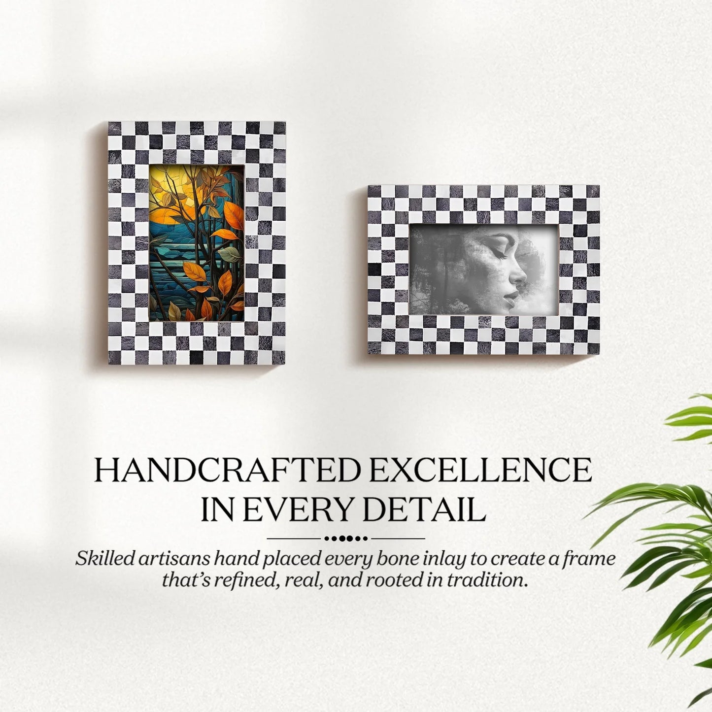 Picture Frame Checkered Pattern Bone Inlay, Grey - White, 4" x 6" & 5" x 7"
