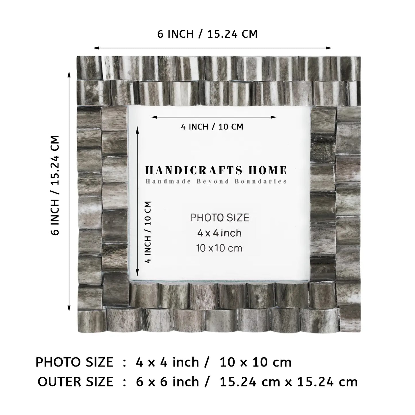 Baby Picture Frames Cornice Chain Pattern Bone & Resin Inlay Collection in Grey