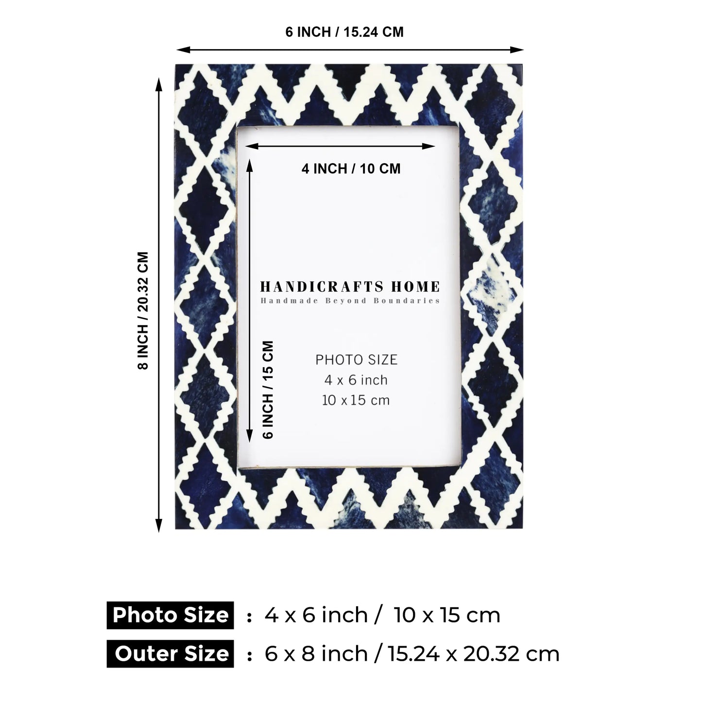 Picture Frames Indigo Mosaic Diamond Pattern Bone & Resin Inlay Collection, 4X6