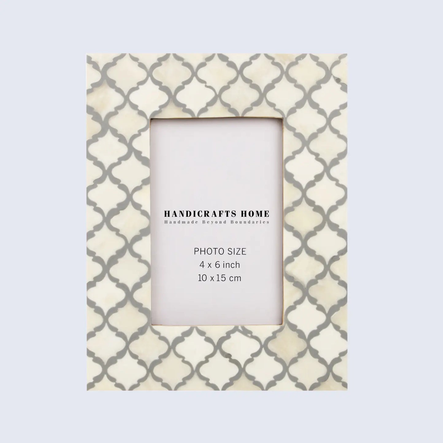 Picture Frames Moroccan Pattern Bone & Resin Inlay Collection in 2 Sizes, White & Grey