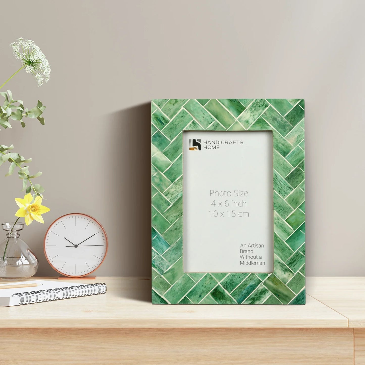 Picture Frame Green Leaf Collection Bone Inlay Green & White – 4x6"
