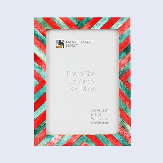 Picture Frames Chevron Pattern Bone Inlay Collection in 4 Sizes, Green & Red