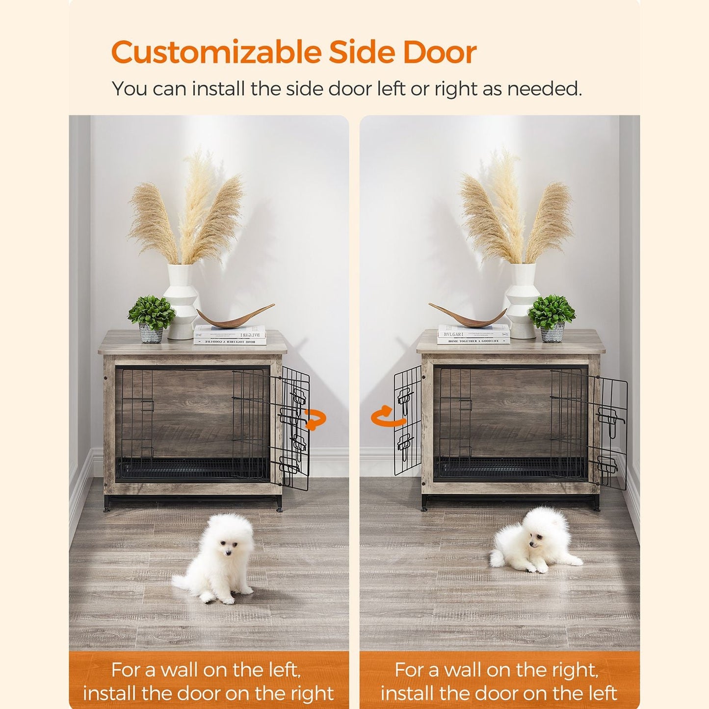 Dog Crate Furniture, Side End Table, Modern Kennel for Dogs Indoor up to 30 lb, Heavy-Duty Dog Cage with Multi-Purpose Removable Tray, Double-Door Dog House, Greige