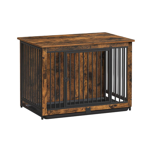 Dog Crate Furniture, End Table, Modern Dog Kennel for Medium Dogs Indoor up to 70 lb, Dog Cage with Double Doors, Customizable Side Door, Anti-Slip Pull-Out Tray, Rustic Brown