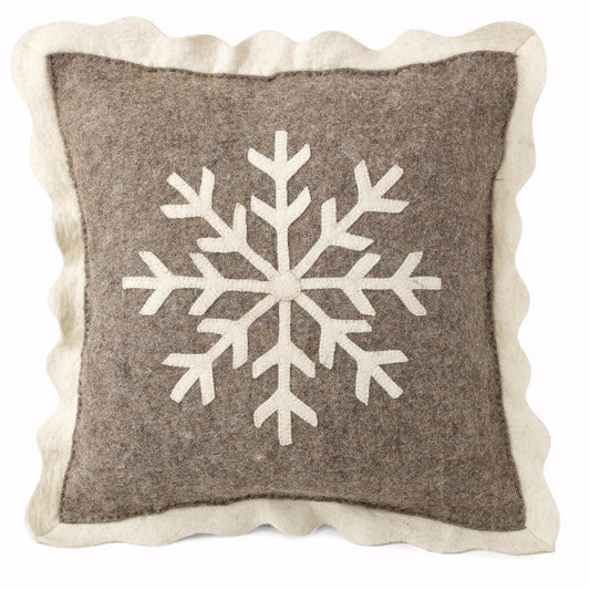 Handmade Christmas Pillow Hand Felted Wool - Big Snowflake Gray - 20" Arcadia Home