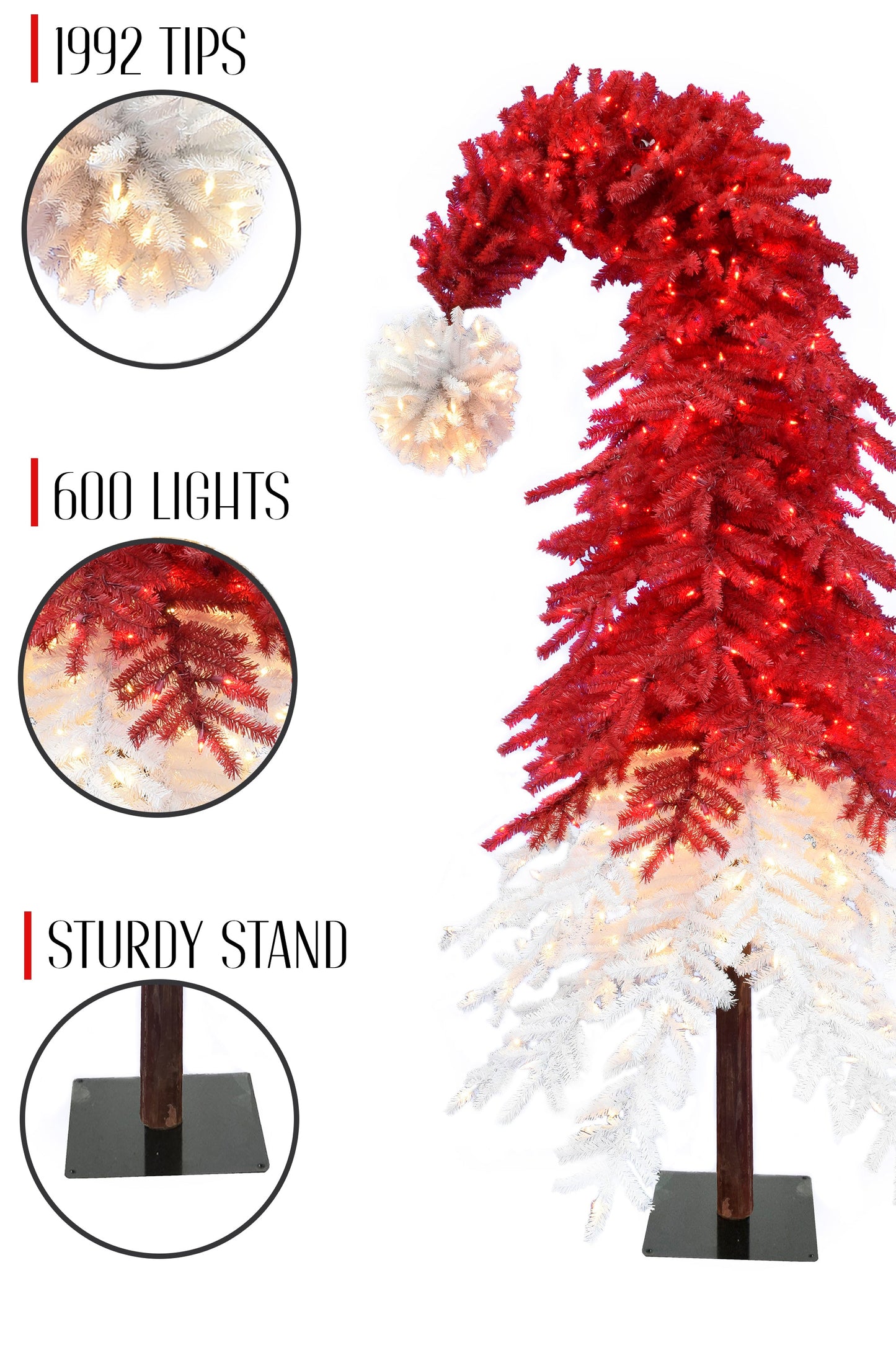 Pre-lit Santa Hat Christmas Tree with Red and Warm White Lights and Square Metal Base