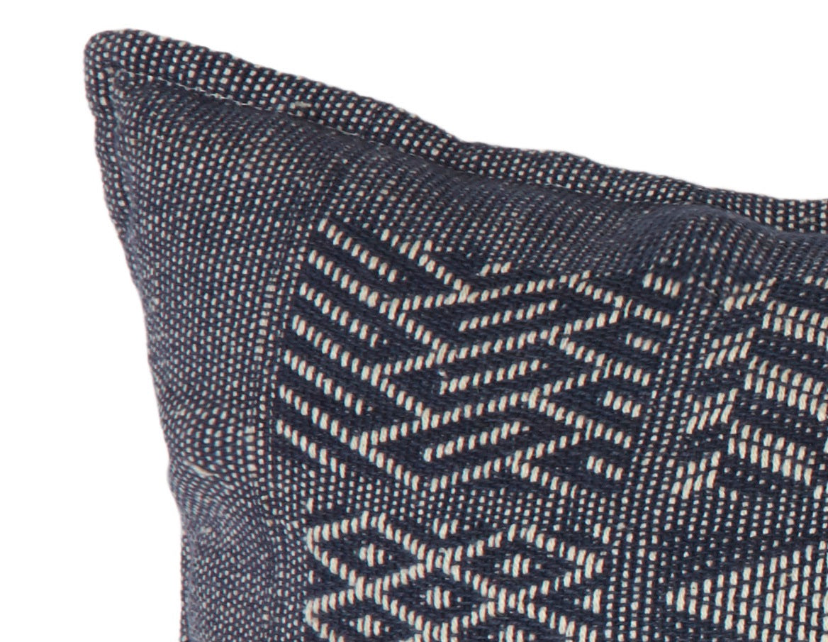Artisan Hand Loomed Cotton Square Pillow - Indigo Blocks - 24" Arcadia Home