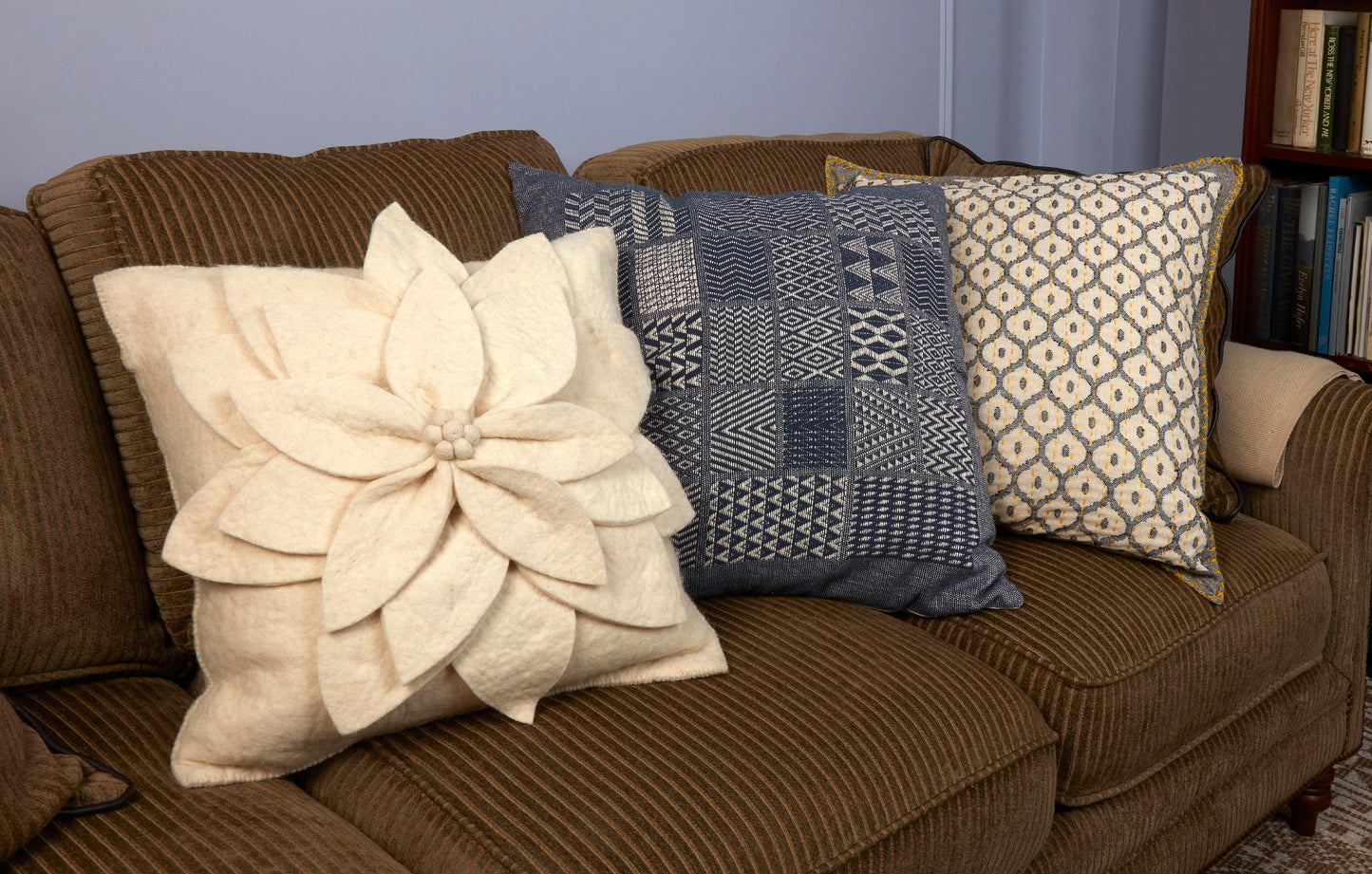 Artisan Hand Loomed Cotton Square Pillow - Indigo Blocks - 24" Arcadia Home