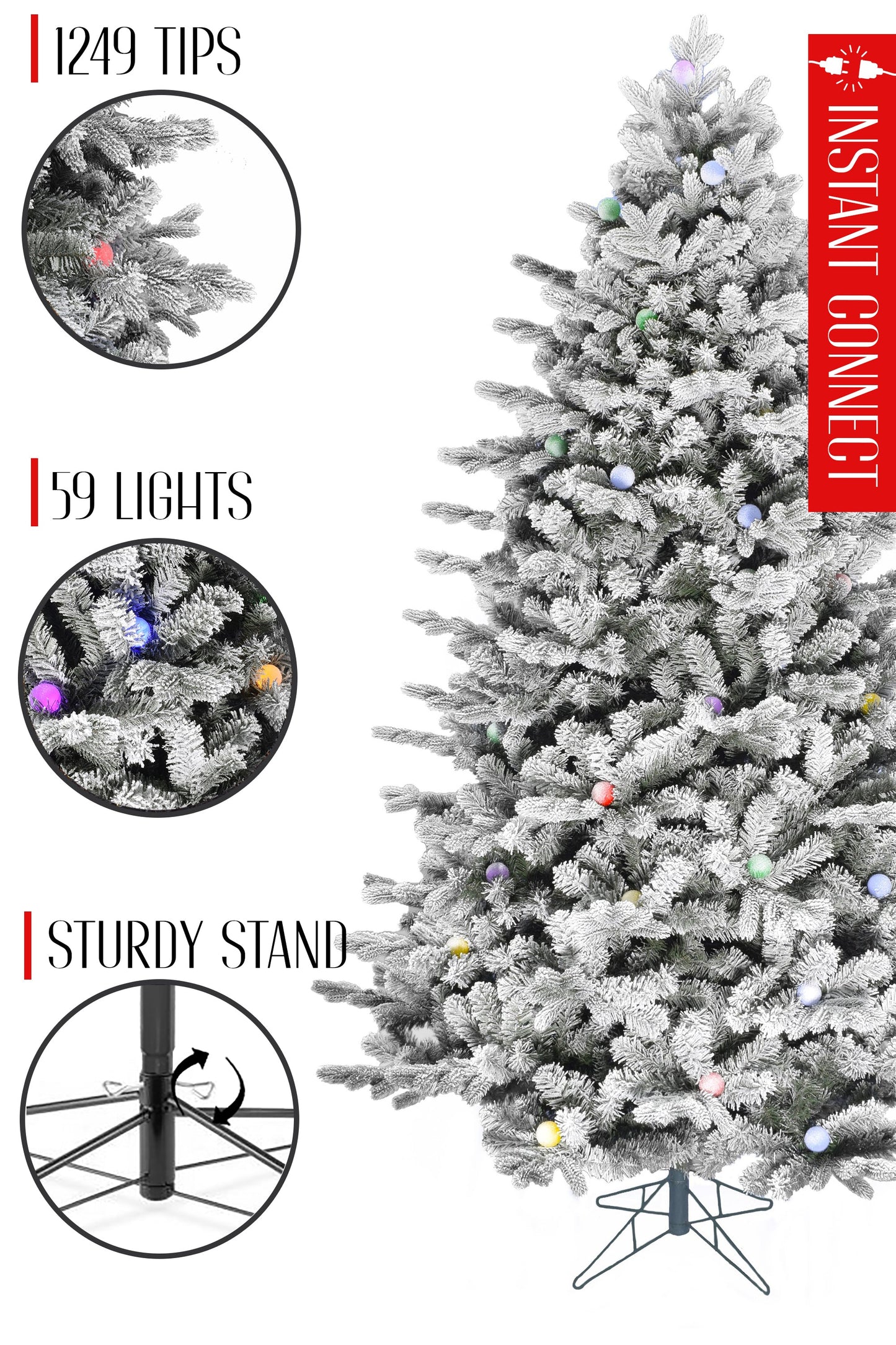 Pre-lit Large Bulb Snow Flocked Grand Noble Fir with Metal Stand - Instant Connect Feature