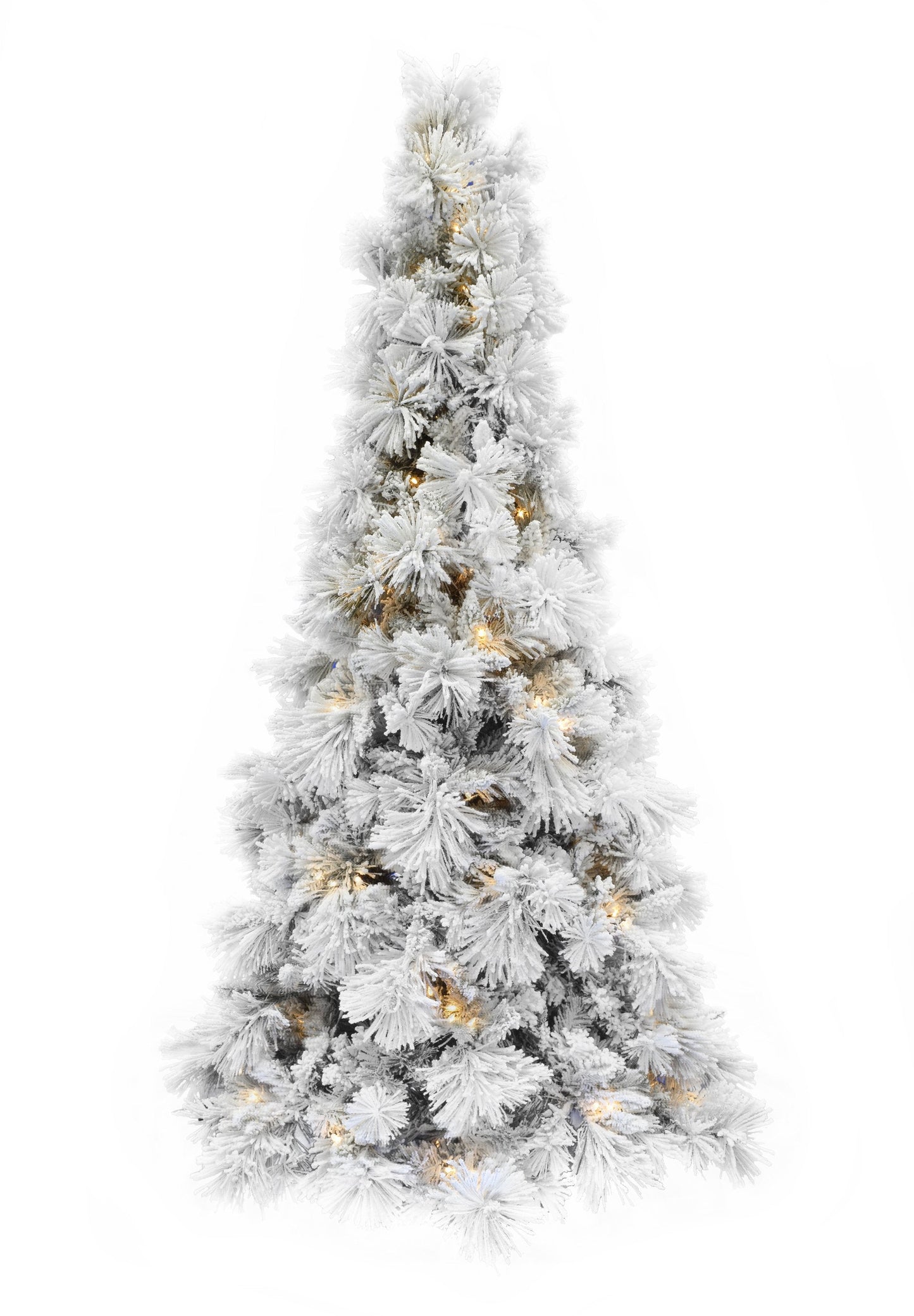 Pre-lit Slim Snow Flocked Atka Christmas Tree with Metal Stand and Instant Connect