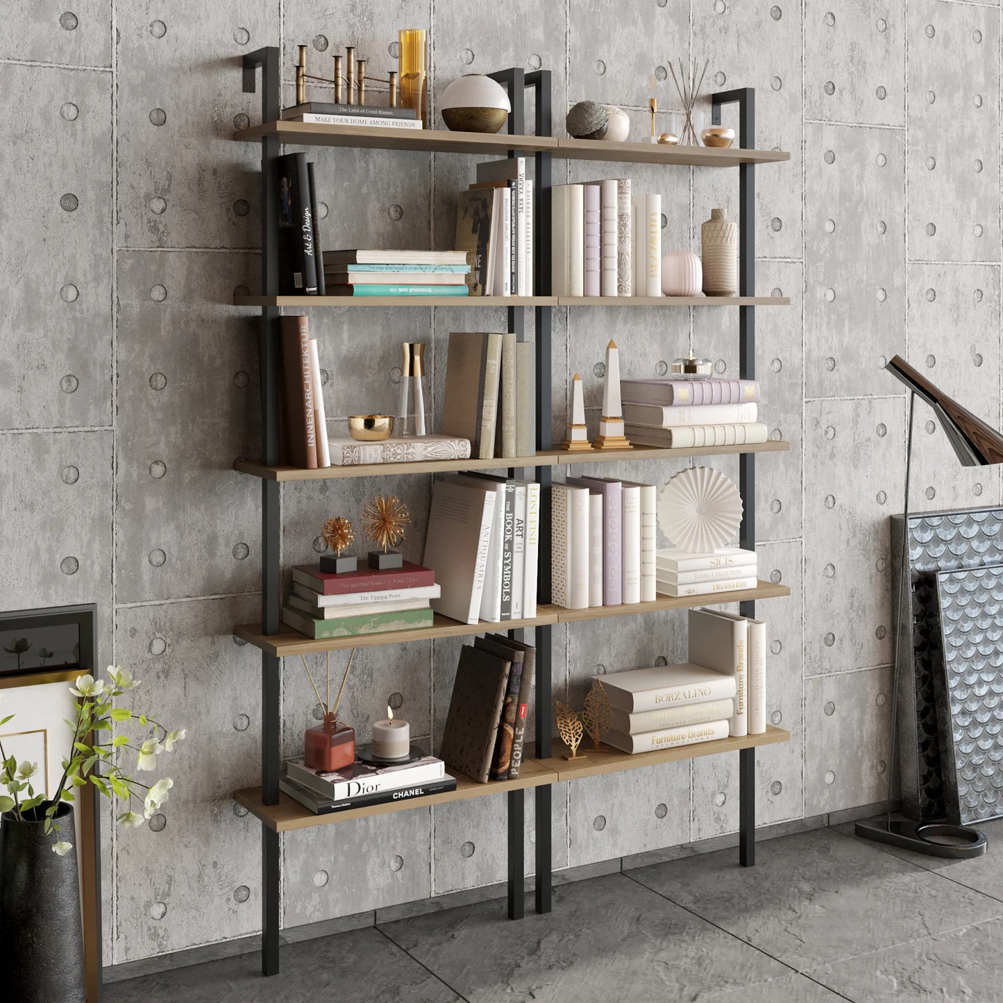 Piante 68 inches Tall Metal Manufactured Wood Accent Ladder Bookcase