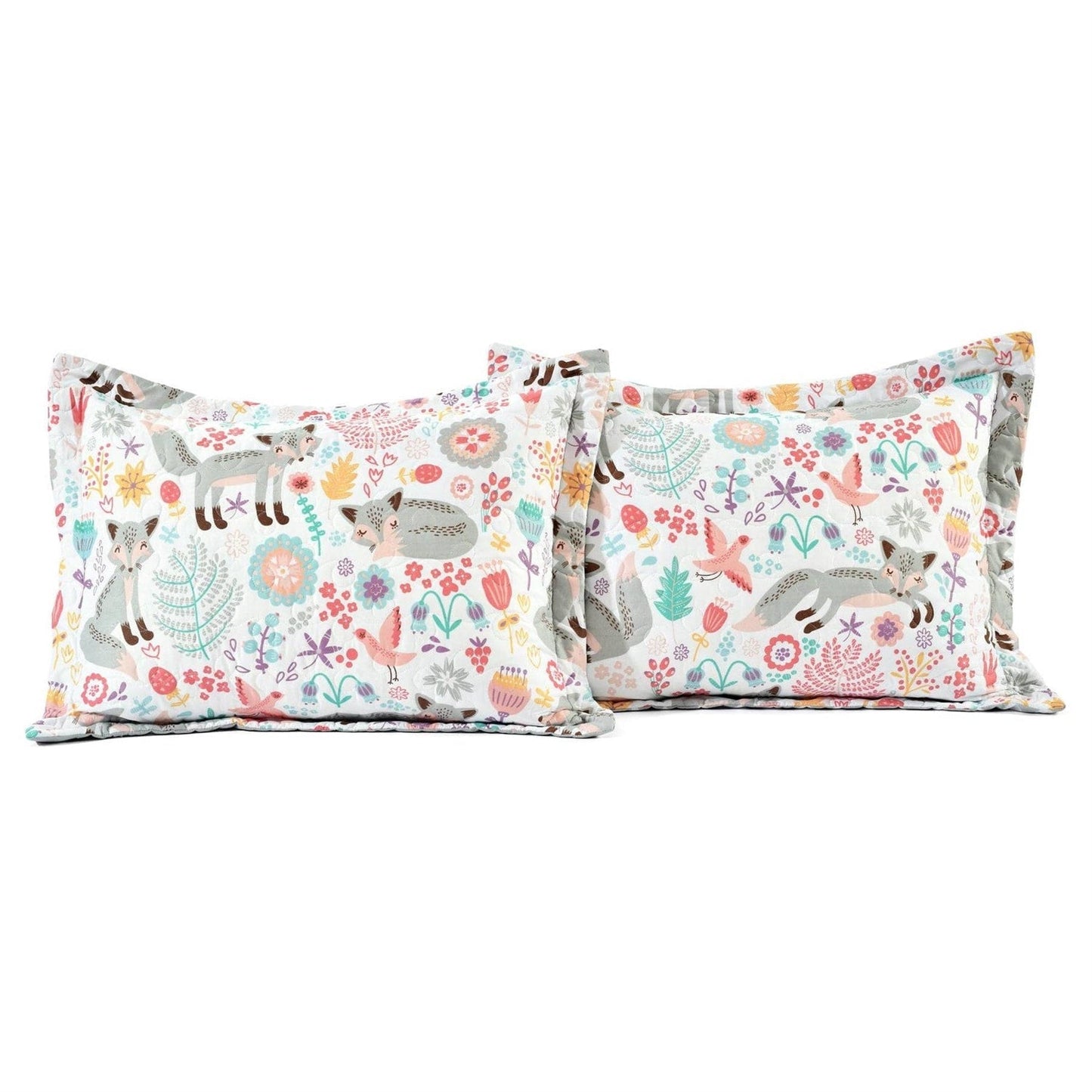 Pink Teal Orange Grey 6 Piece Floral Foxes Daybed Cover Bedding Set