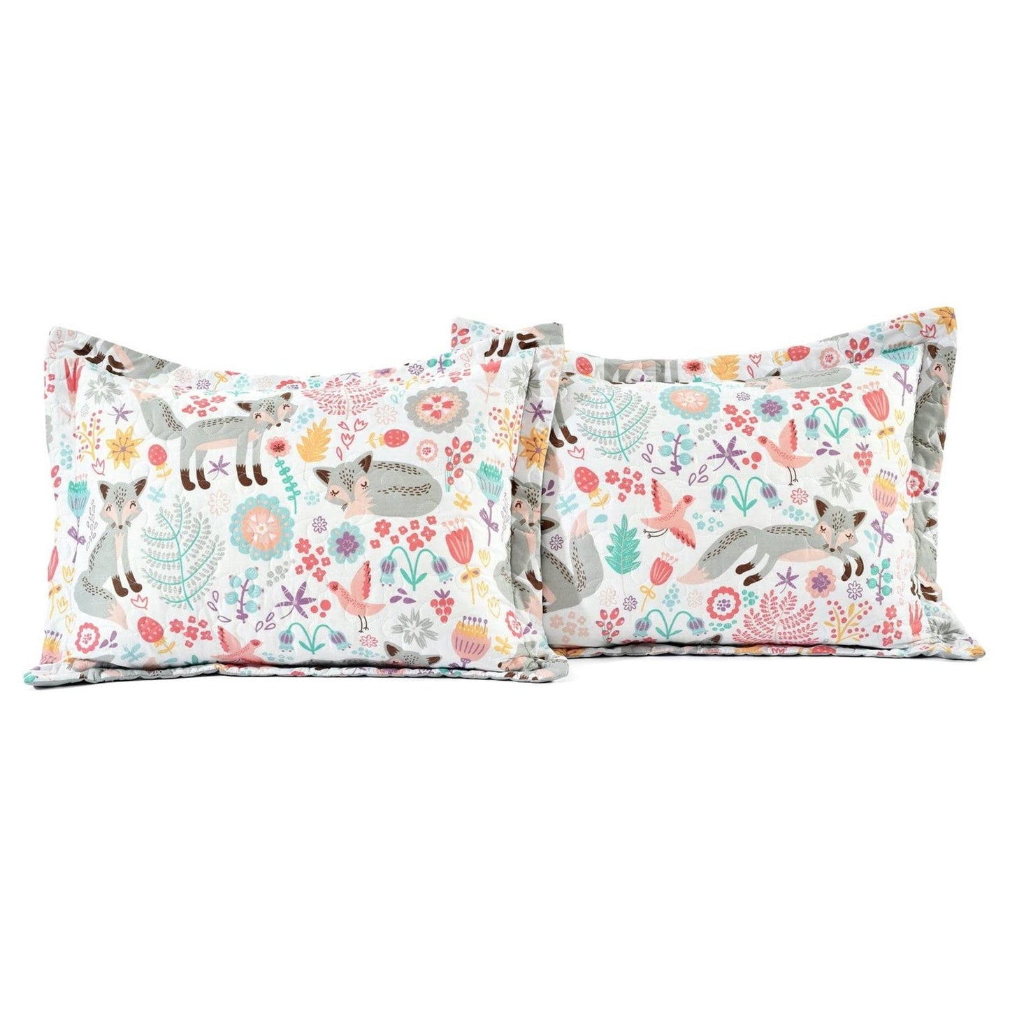 Pink Teal Orange Grey 6 Piece Floral Foxes Daybed Cover Bedding Set