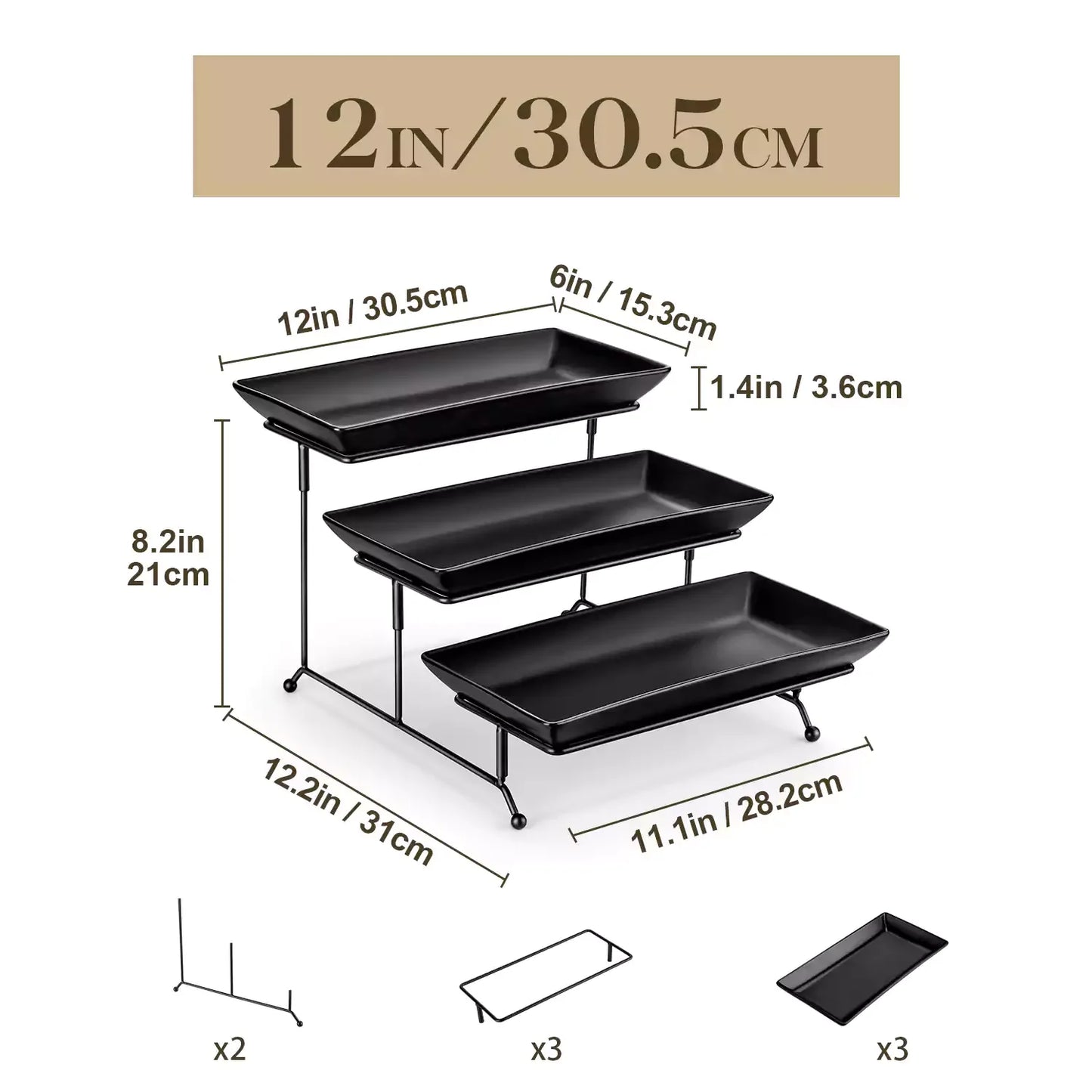 3 Tier Black Server With Plates