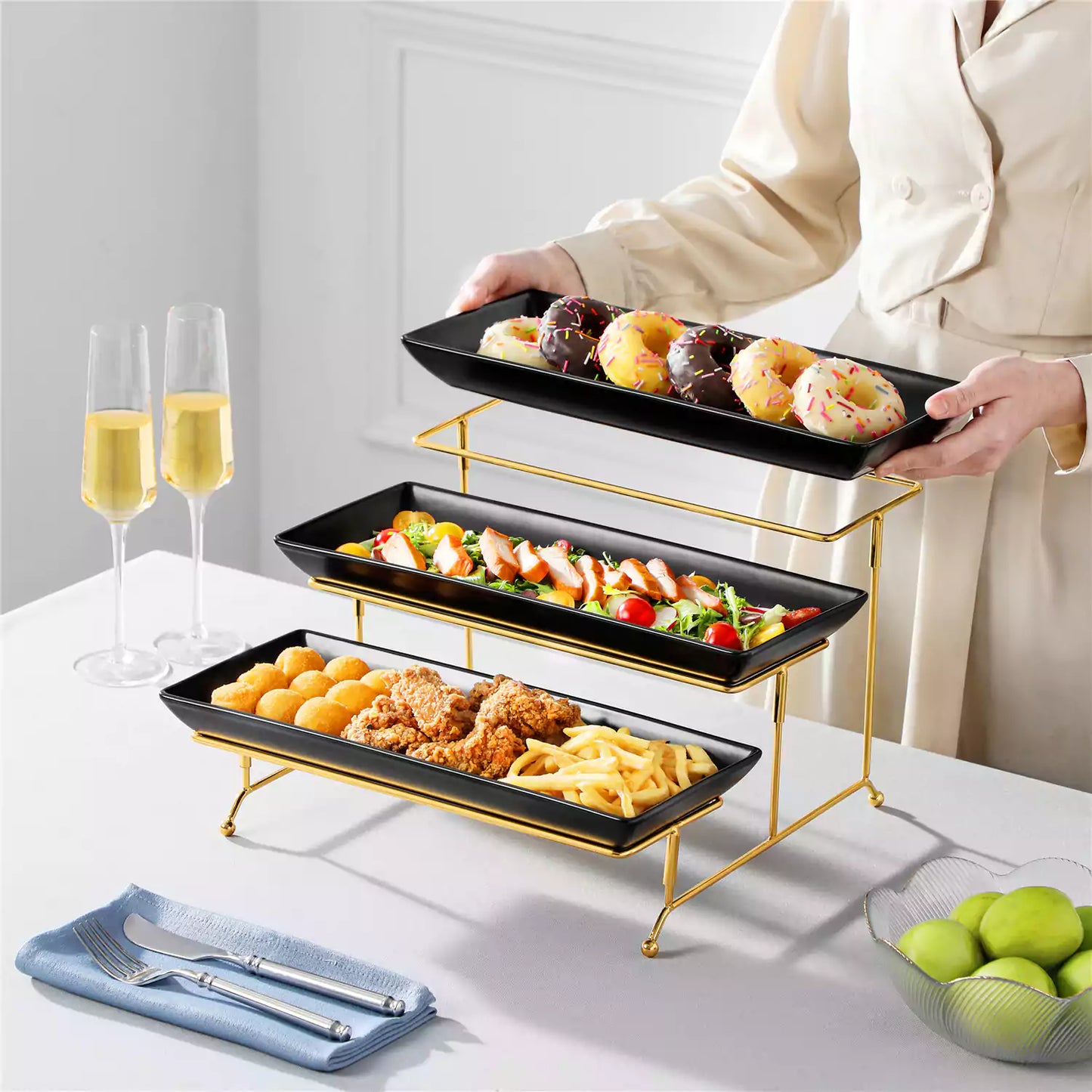 3 Tier Black Server With Plates