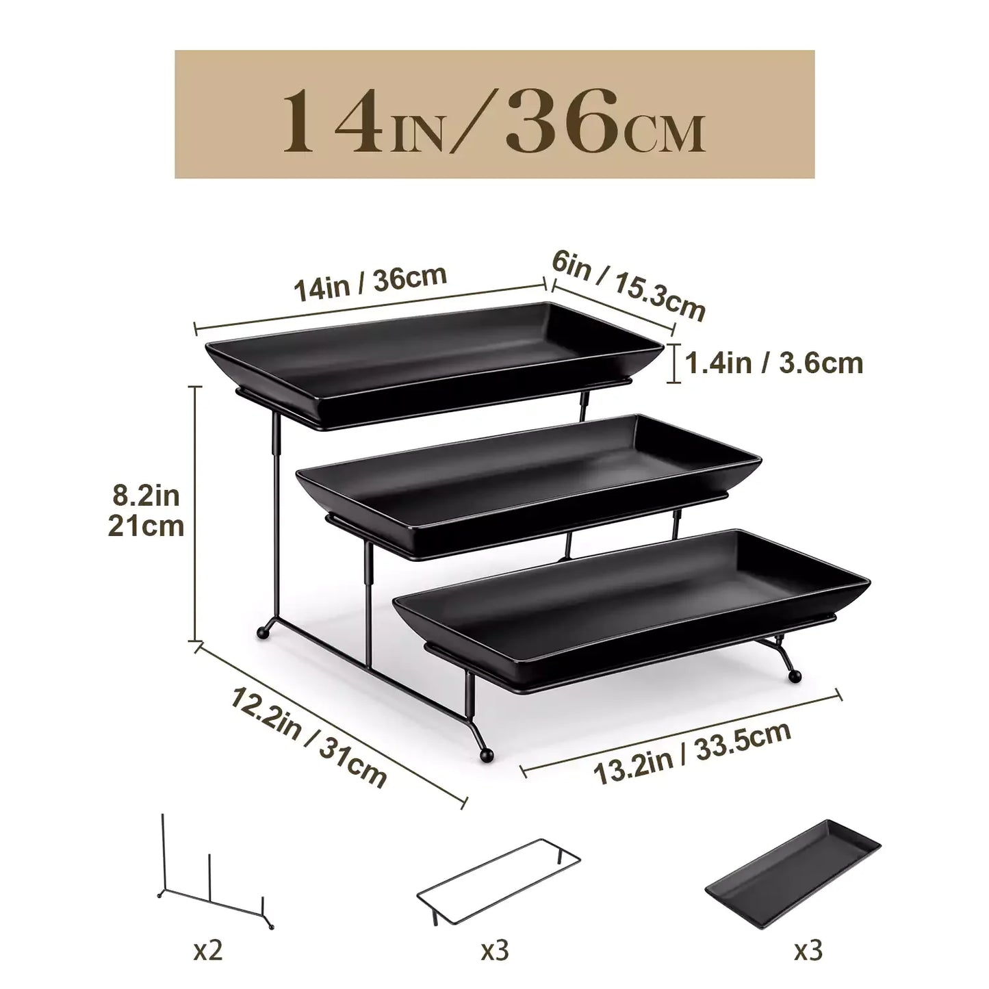 3 Tier Black Server With Plates