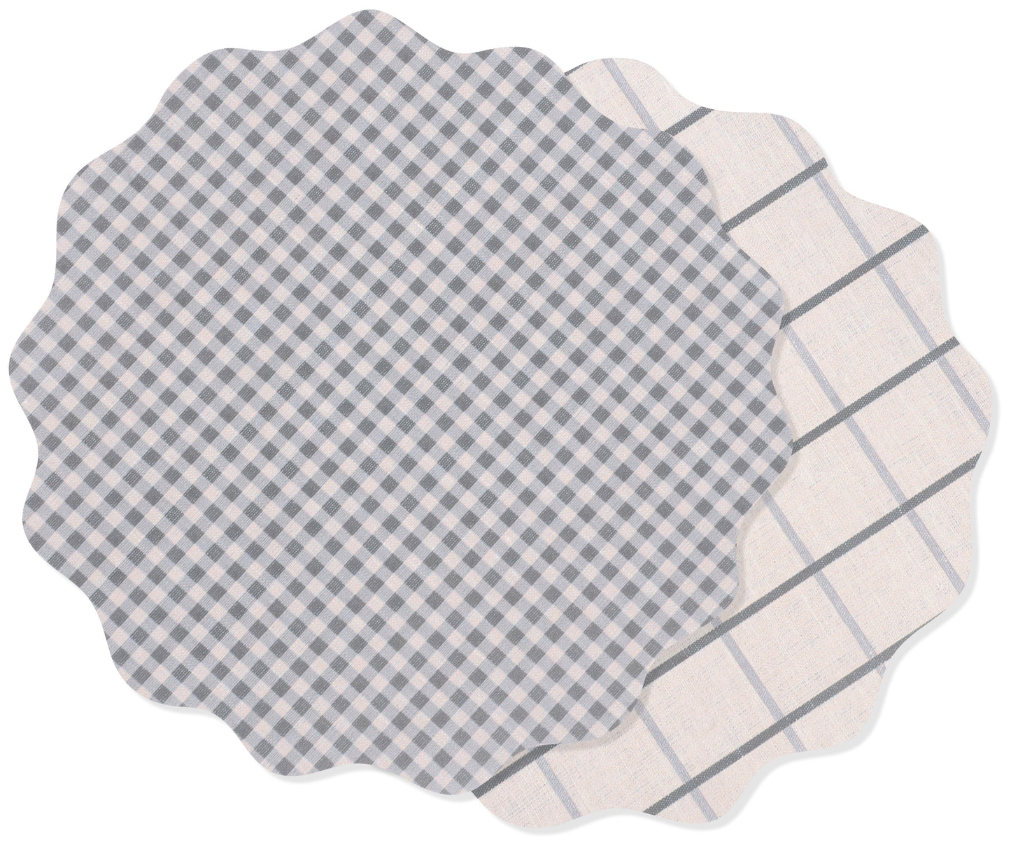 KAF Home Riviera Reversible Gingham& Plaid Vinyl Placemats - 14" Scalloped