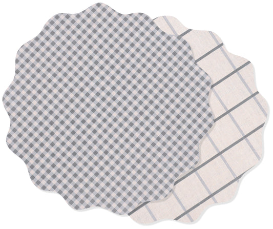 KAF Home Riviera Reversible Gingham& Plaid Vinyl Placemats - 14" Scalloped
