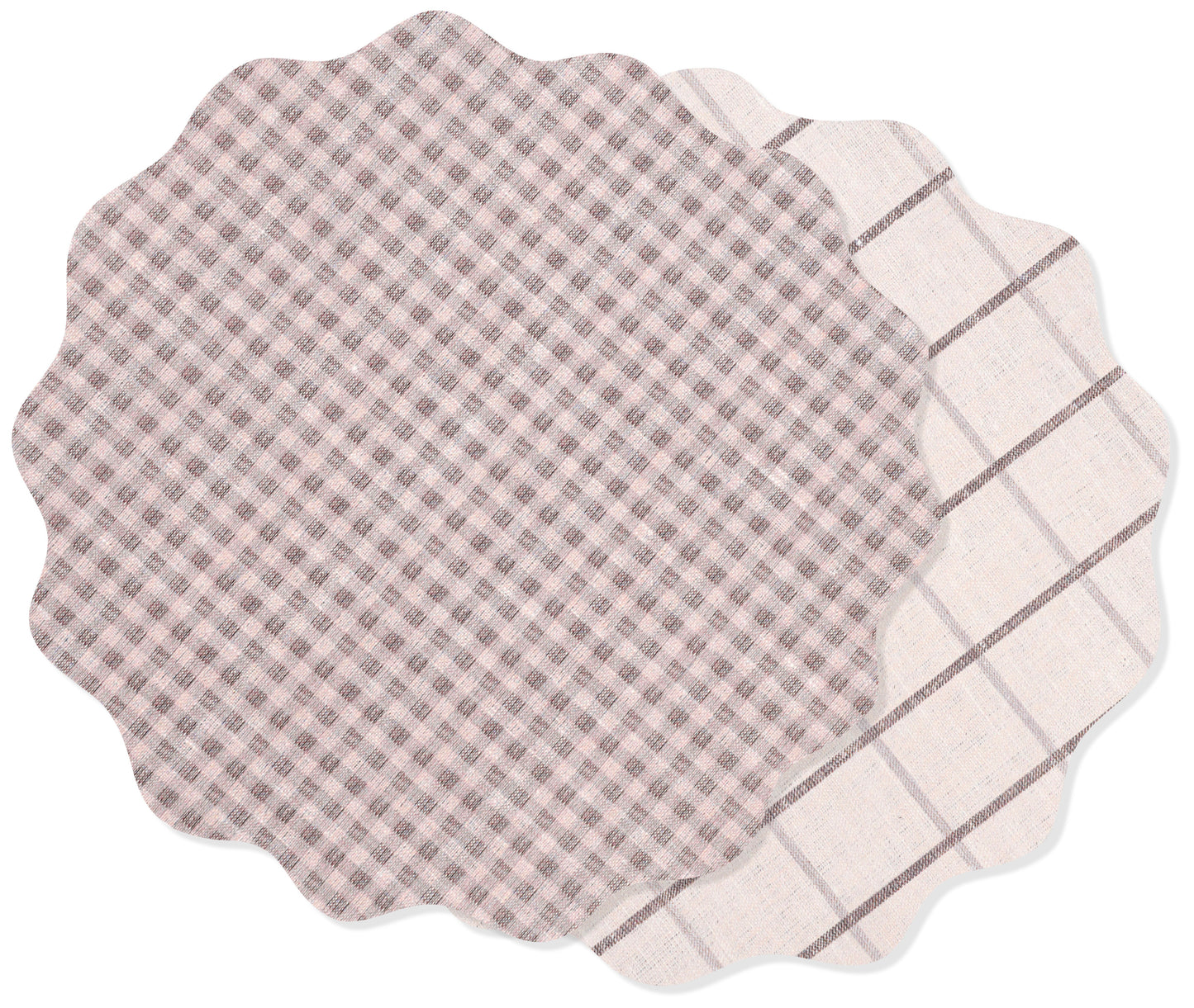 KAF Home Riviera Reversible Gingham& Plaid Vinyl Placemats - 14" Scalloped