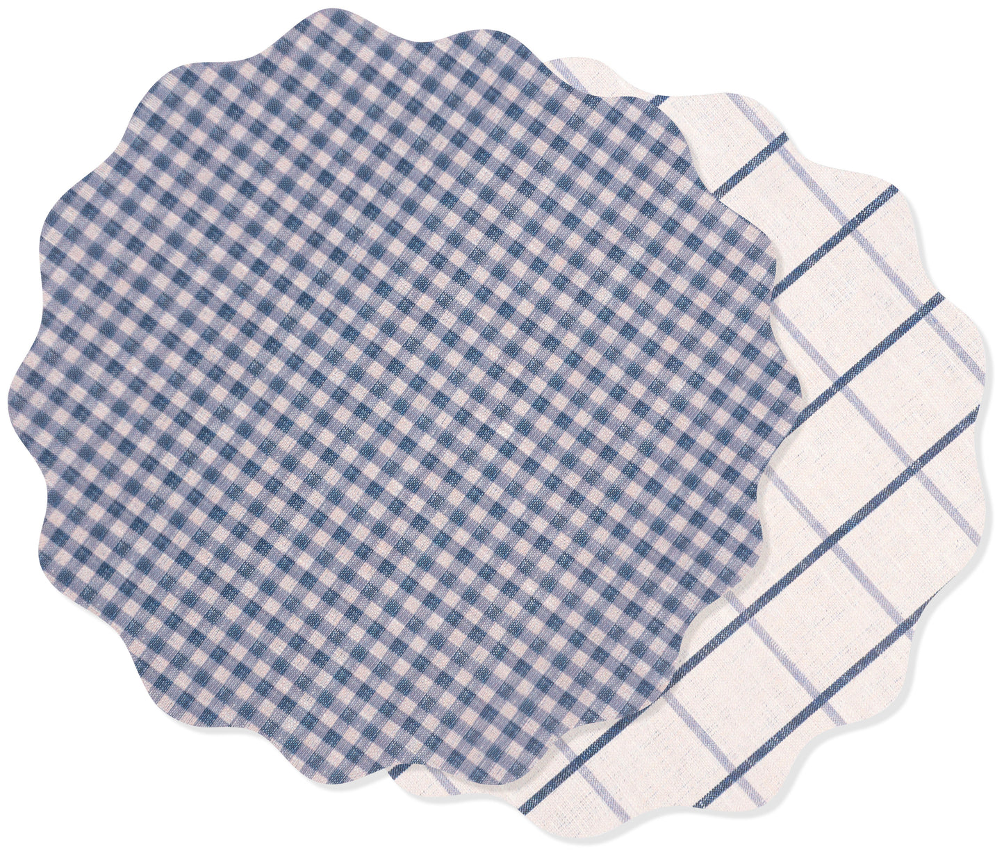 KAF Home Riviera Reversible Gingham& Plaid Vinyl Placemats - 14" Scalloped
