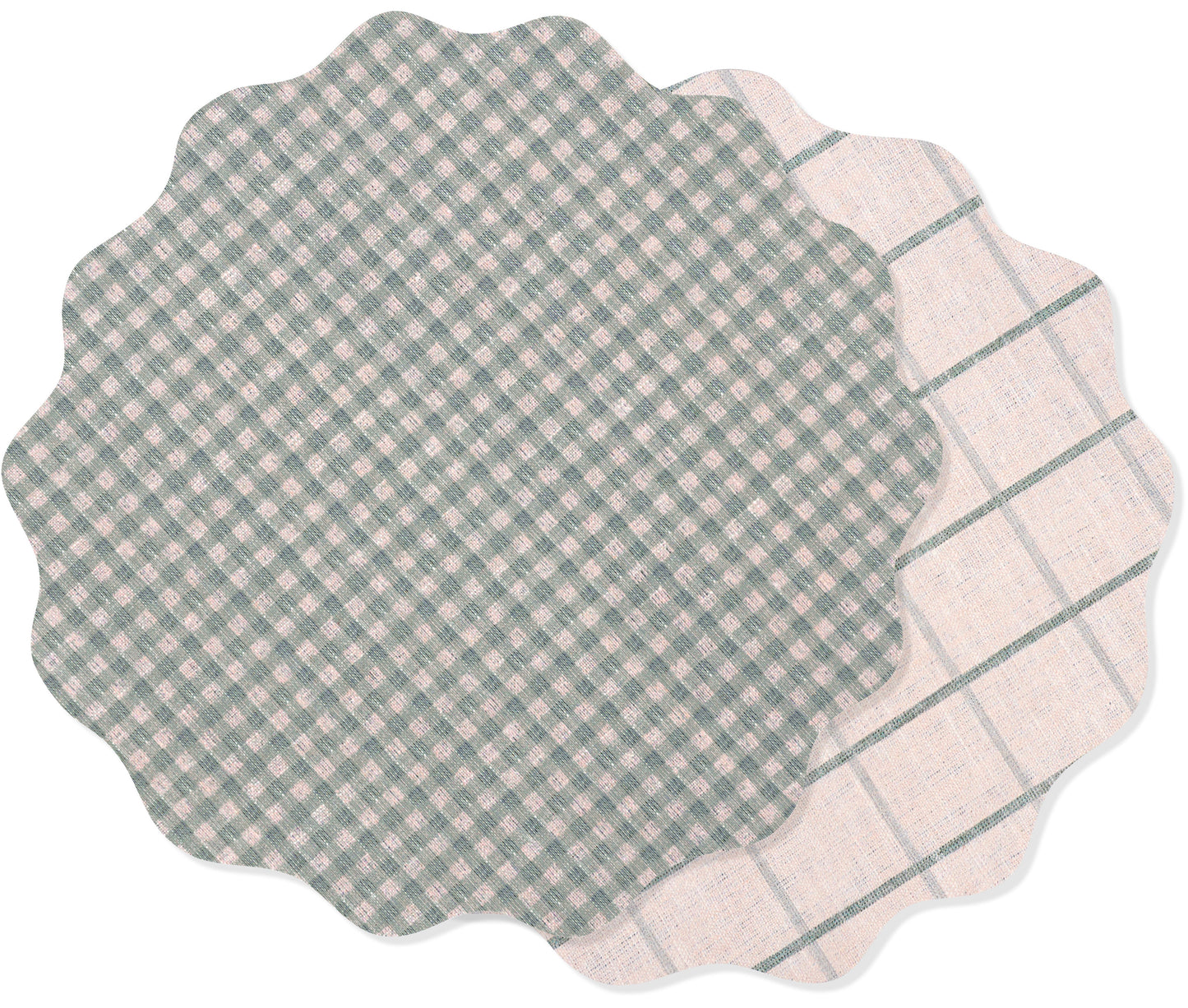 KAF Home Riviera Reversible Gingham& Plaid Vinyl Placemats - 14" Scalloped